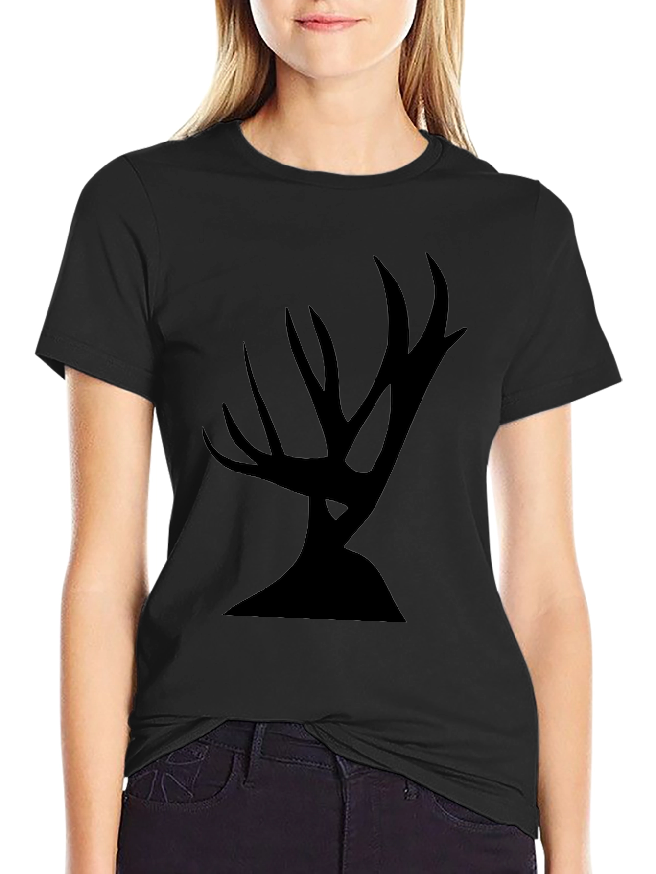 Black Abstract Antler Graphic Tee - Black Unisex view 2