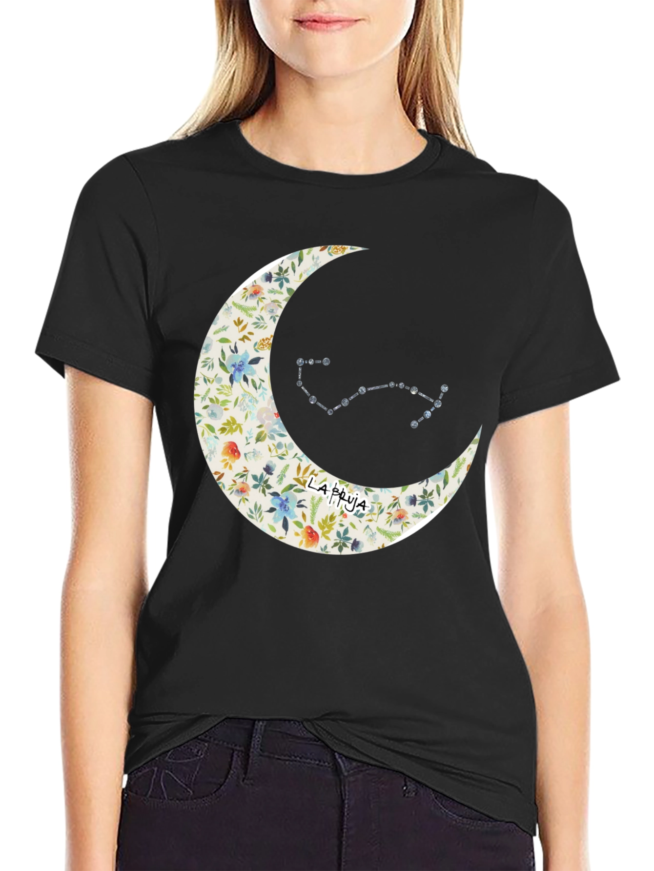 Black Floral Moon & Constellation Graphic Tee view 2