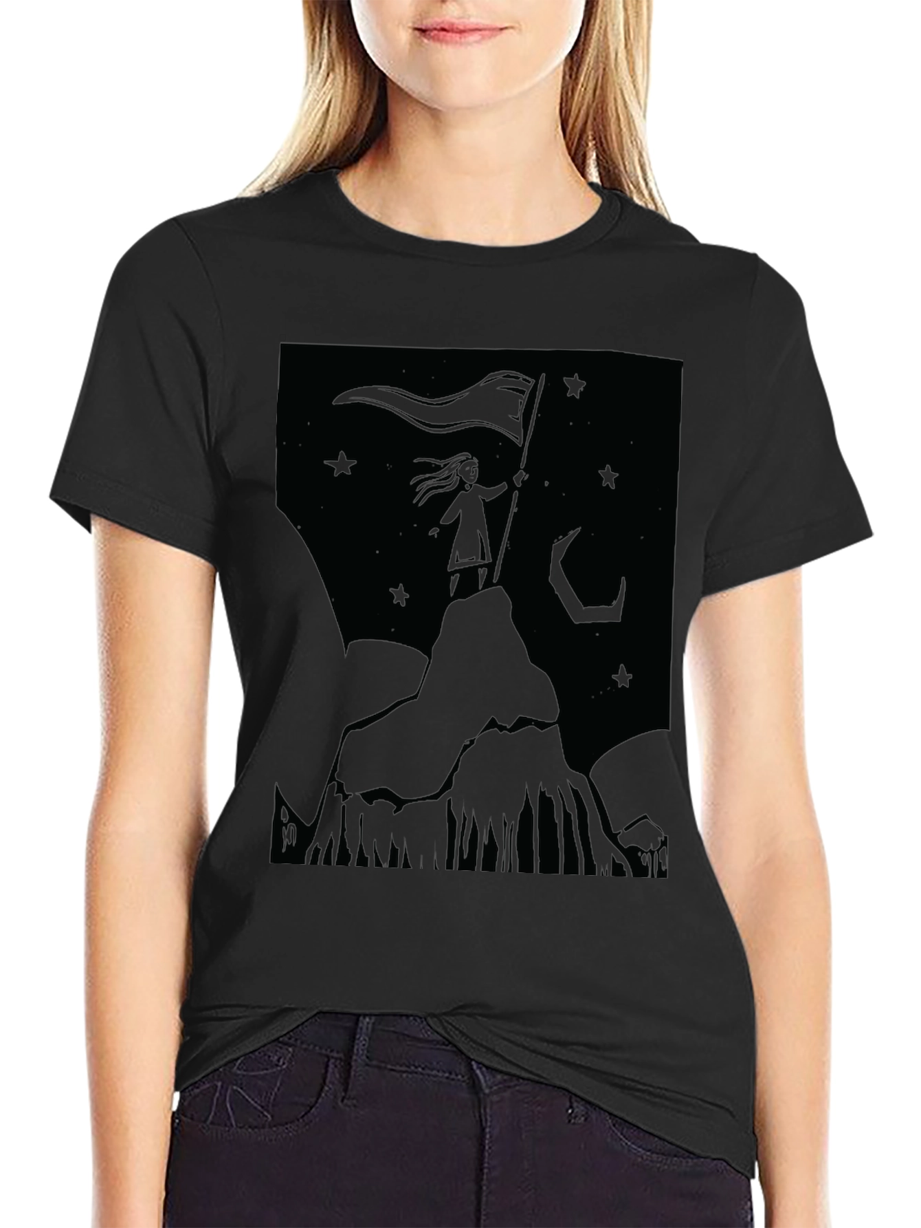 Black Mountain Top Girl Graphic T-Shirt - Black view 2