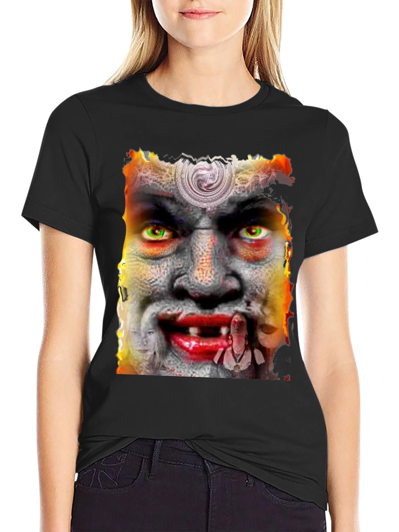 Black Unique Graphic Tee - Horror Face Design view 2