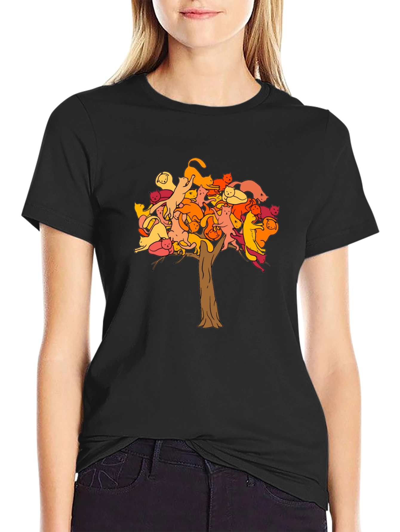 Black Cat Tree Graphic Tee - Unisex Black T-Shirt view 2