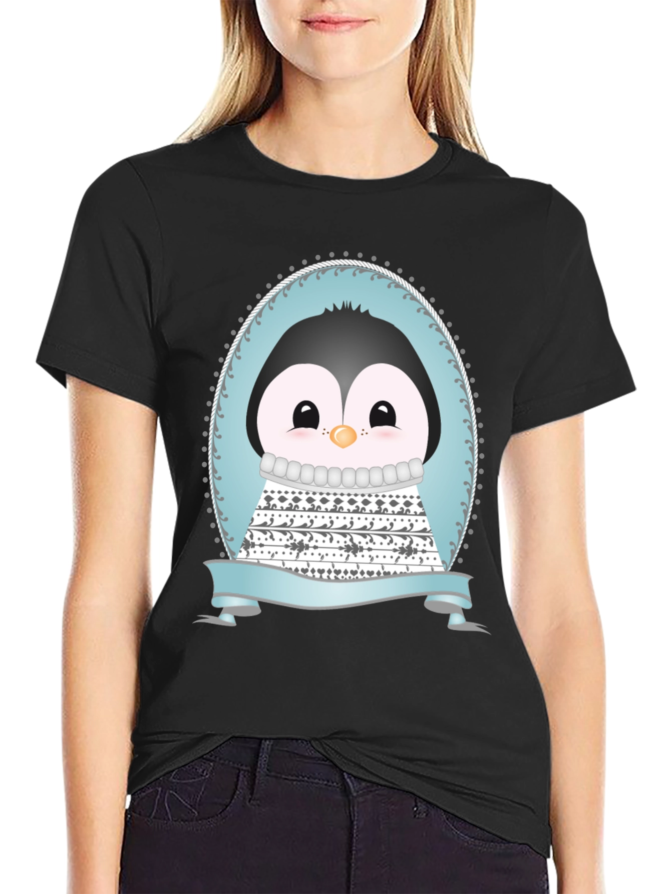 Black Penguin Graphic Tee - Cute Cartoon Design view 2