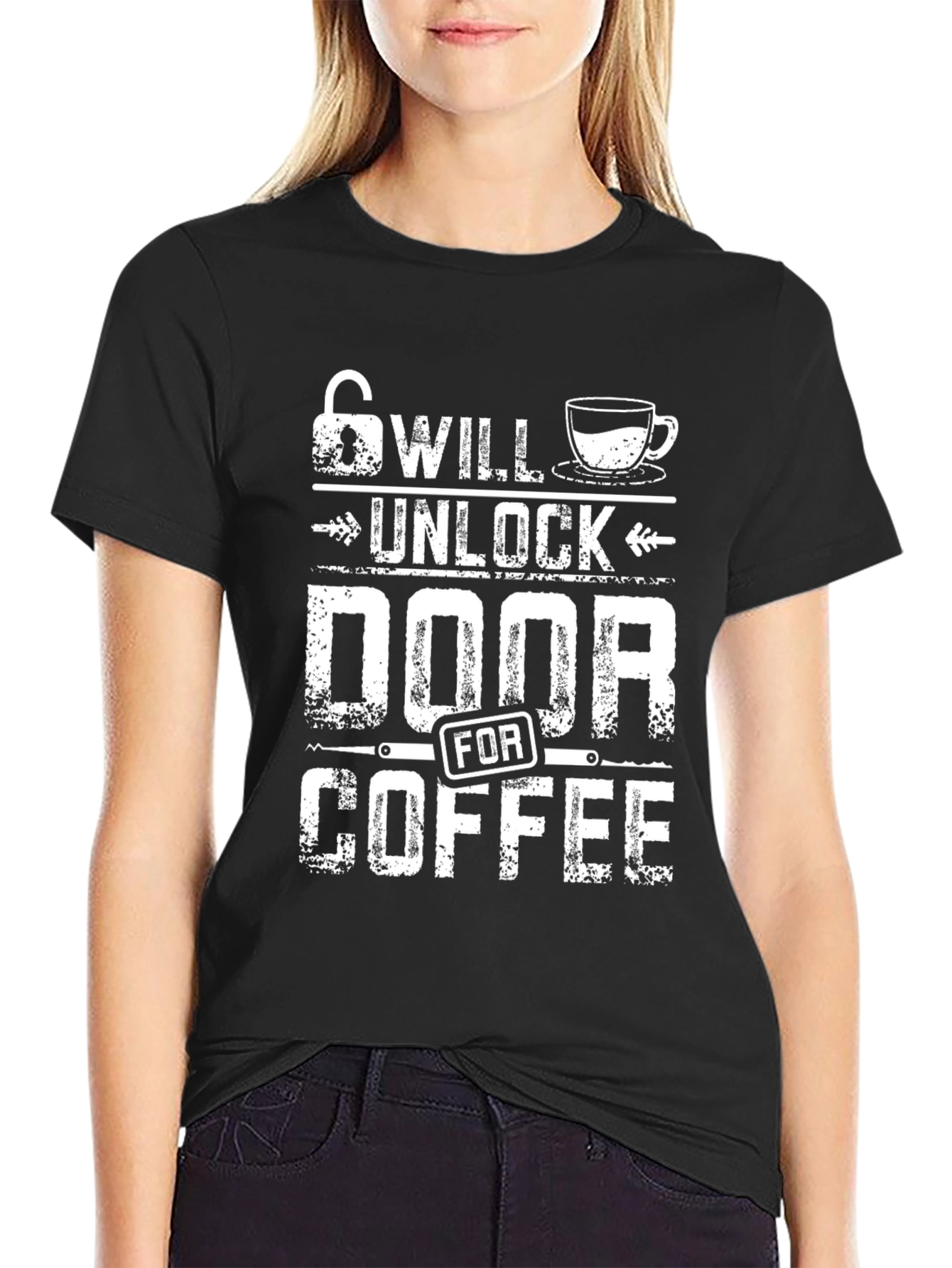 Black Coffee Lover T-Shirt: Unlock Door For Coffee view 2
