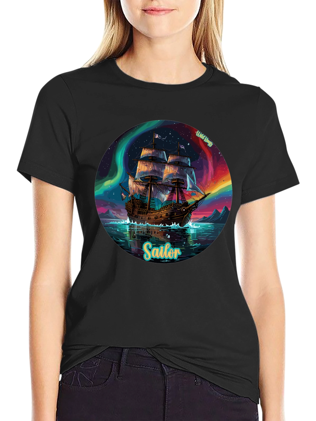 Black Sailor Ship Graphic Tee - Wild Kings Design view 2