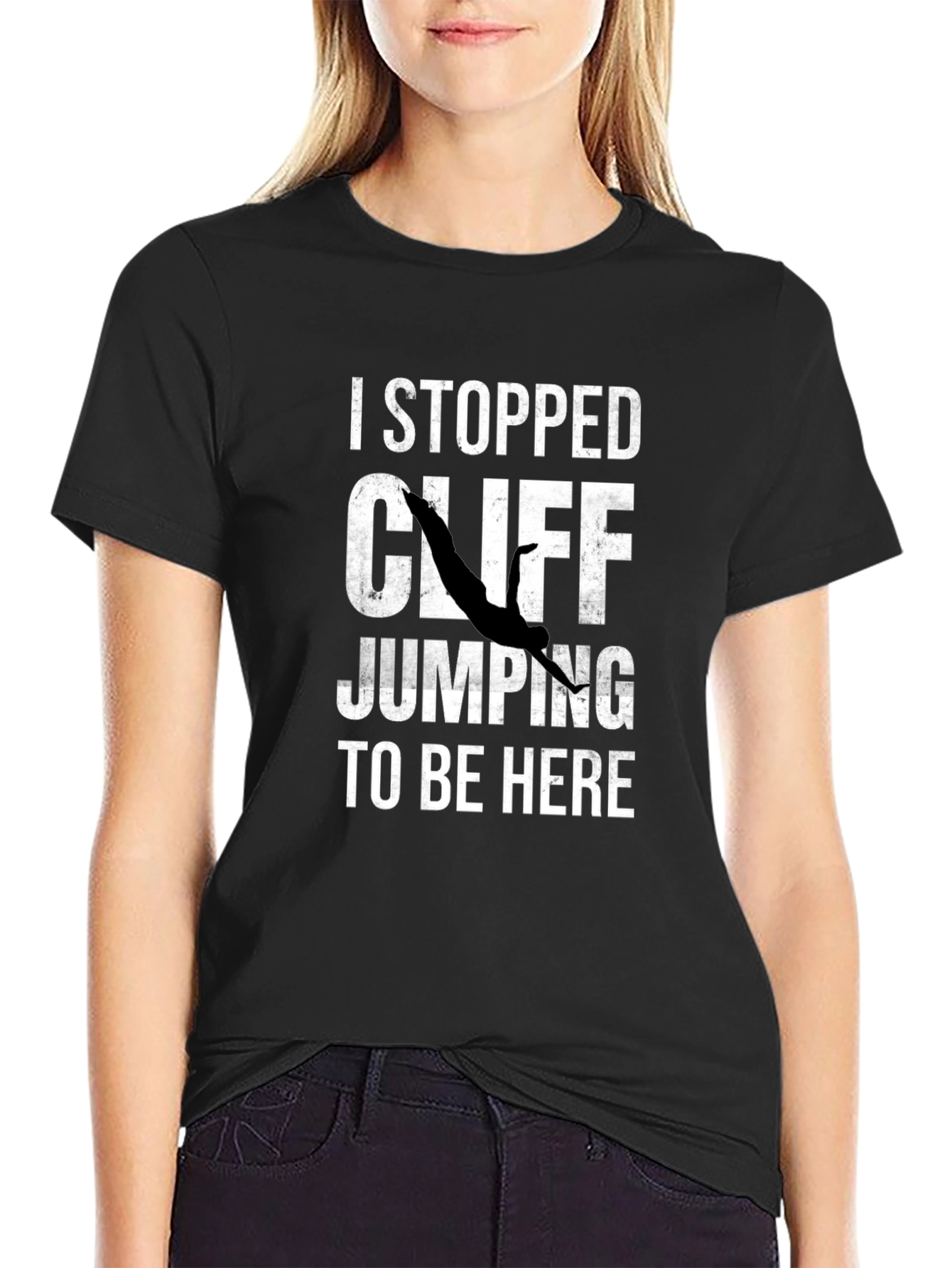 Black I Stopped Cliff Jumping T-Shirt - Funny Graphic Tee view 2