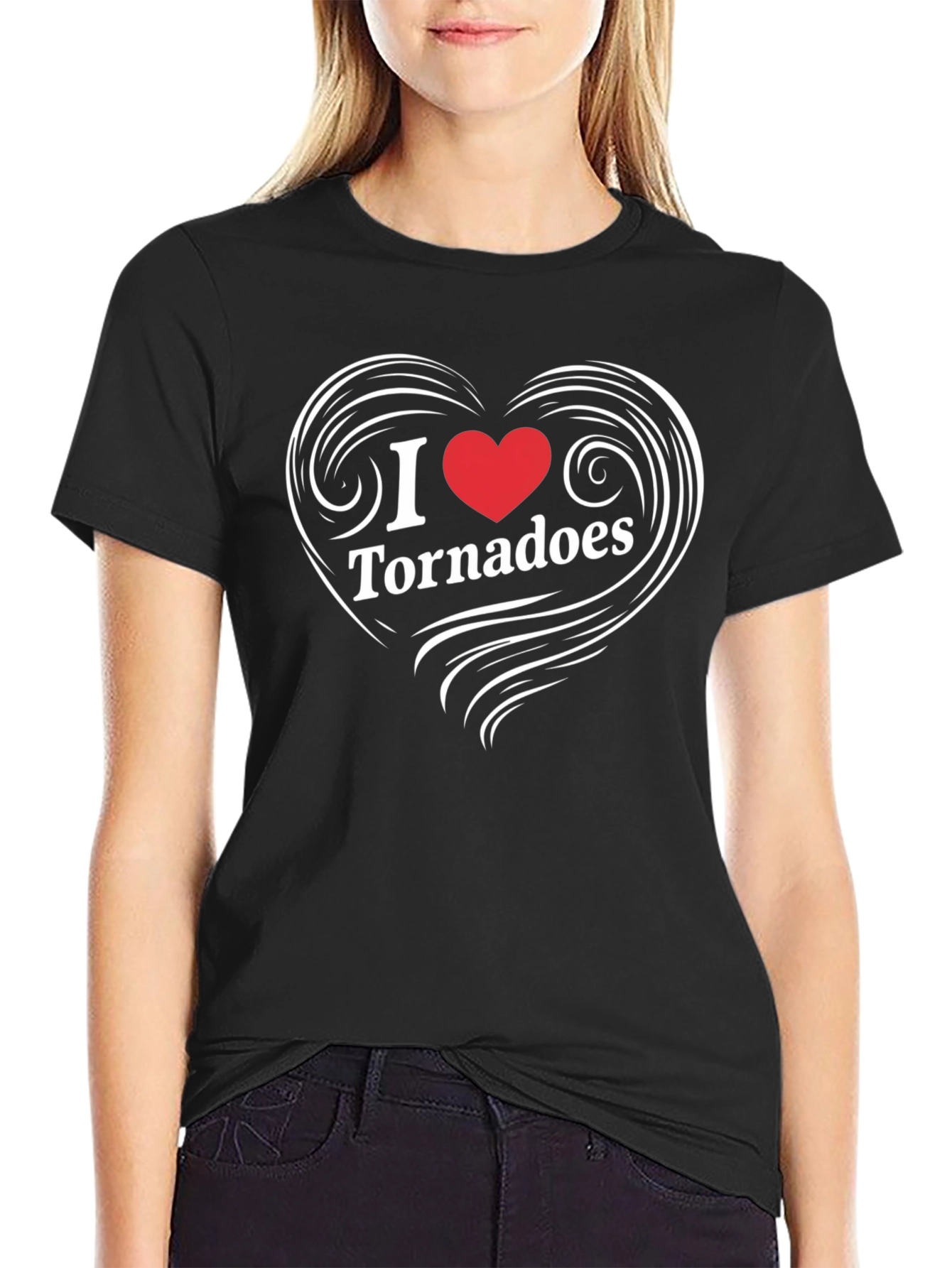 Black I Love Tornadoes Heart Graphic T-Shirt view 2