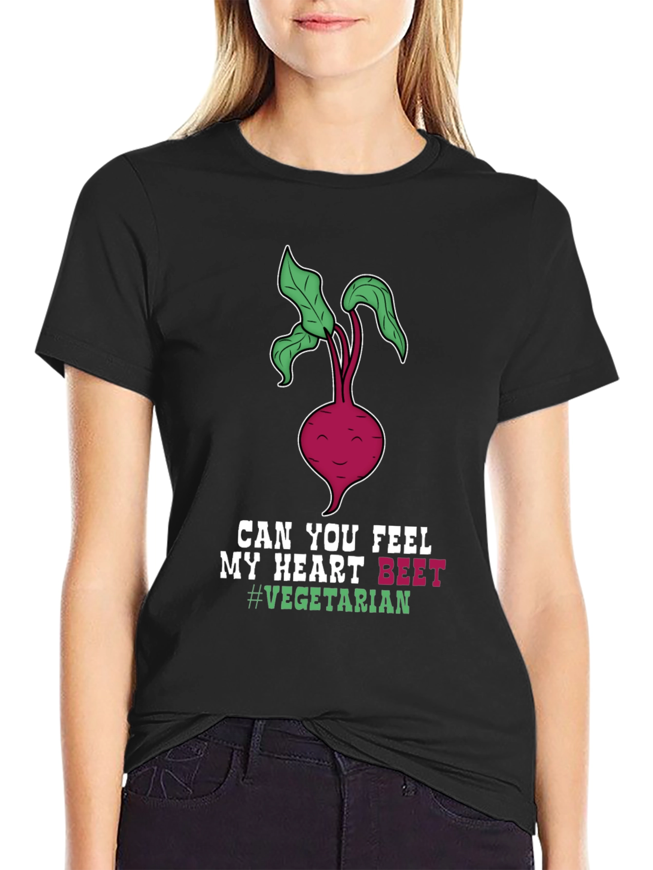 Black Vegetarian Beet Heart T-Shirt - Funny Vegan Tee view 2