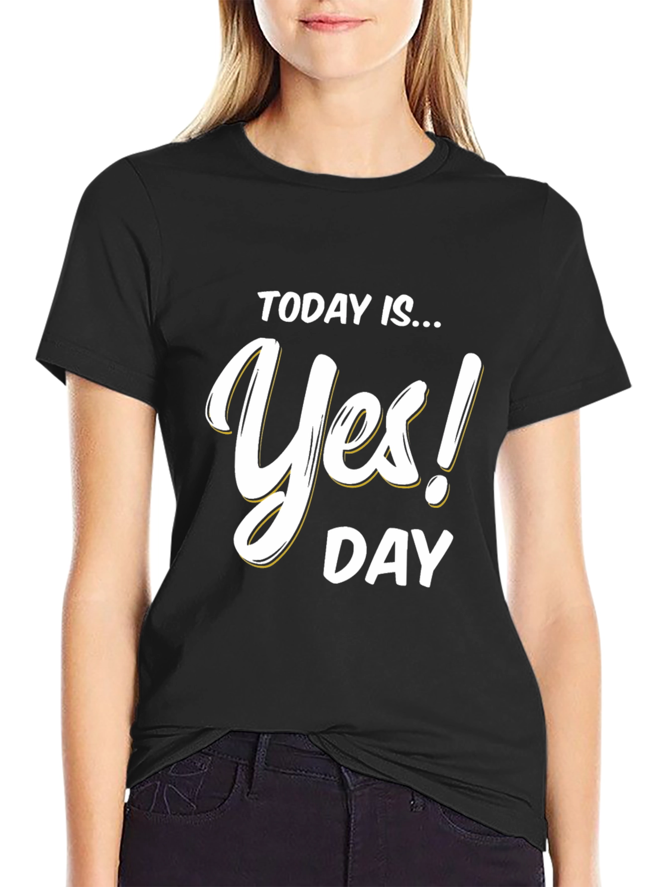 Black Yes! Day T-Shirt - Black Cotton Blend Tee view 2