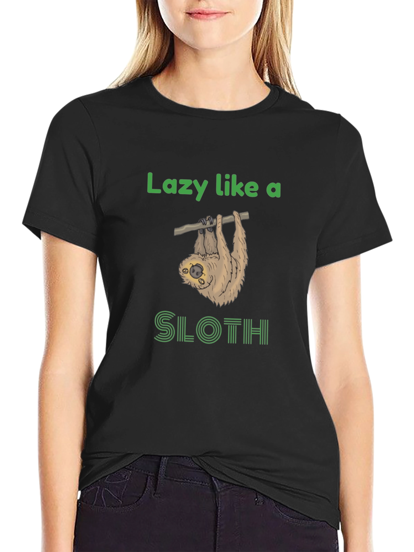 Black Lazy Sloth Graphic Tee - Funny Novelty T-Shirt view 2