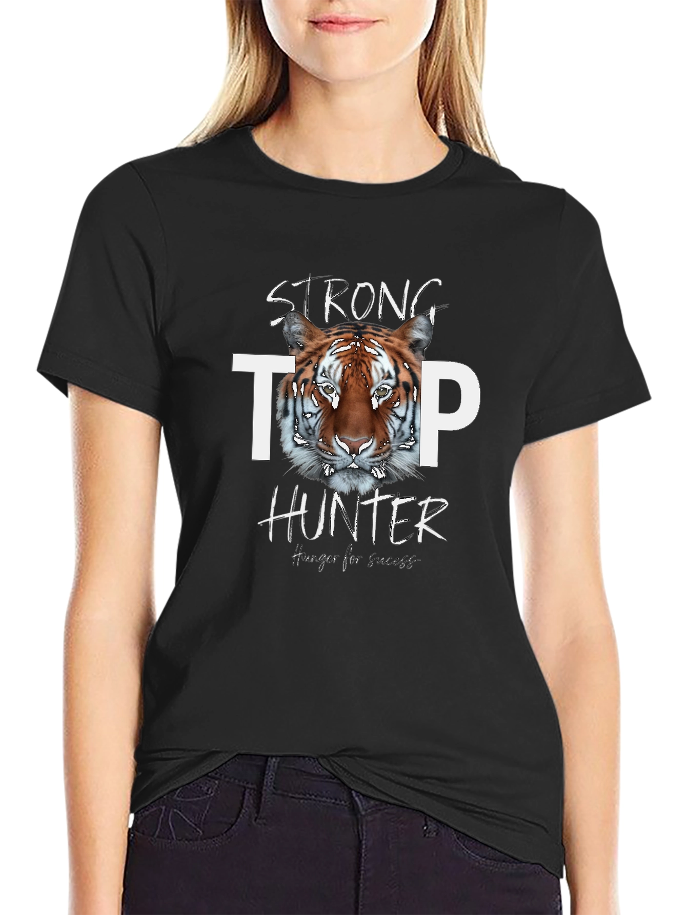Black Strong Tiger Hunter Graphic Print Tee view 2
