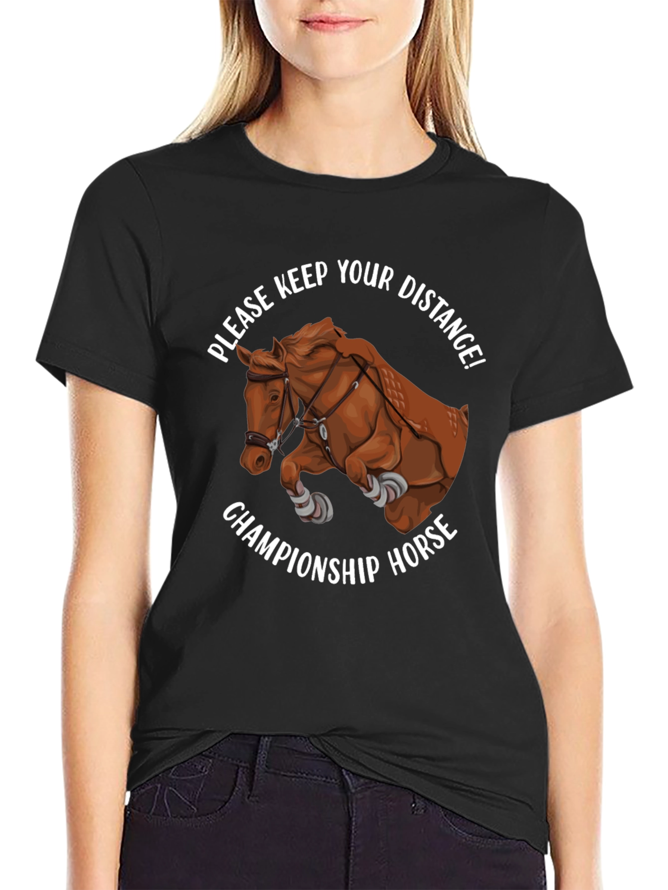 Black Championship Horse T-Shirt - Keep Your Distance Equestrian Tee view 2