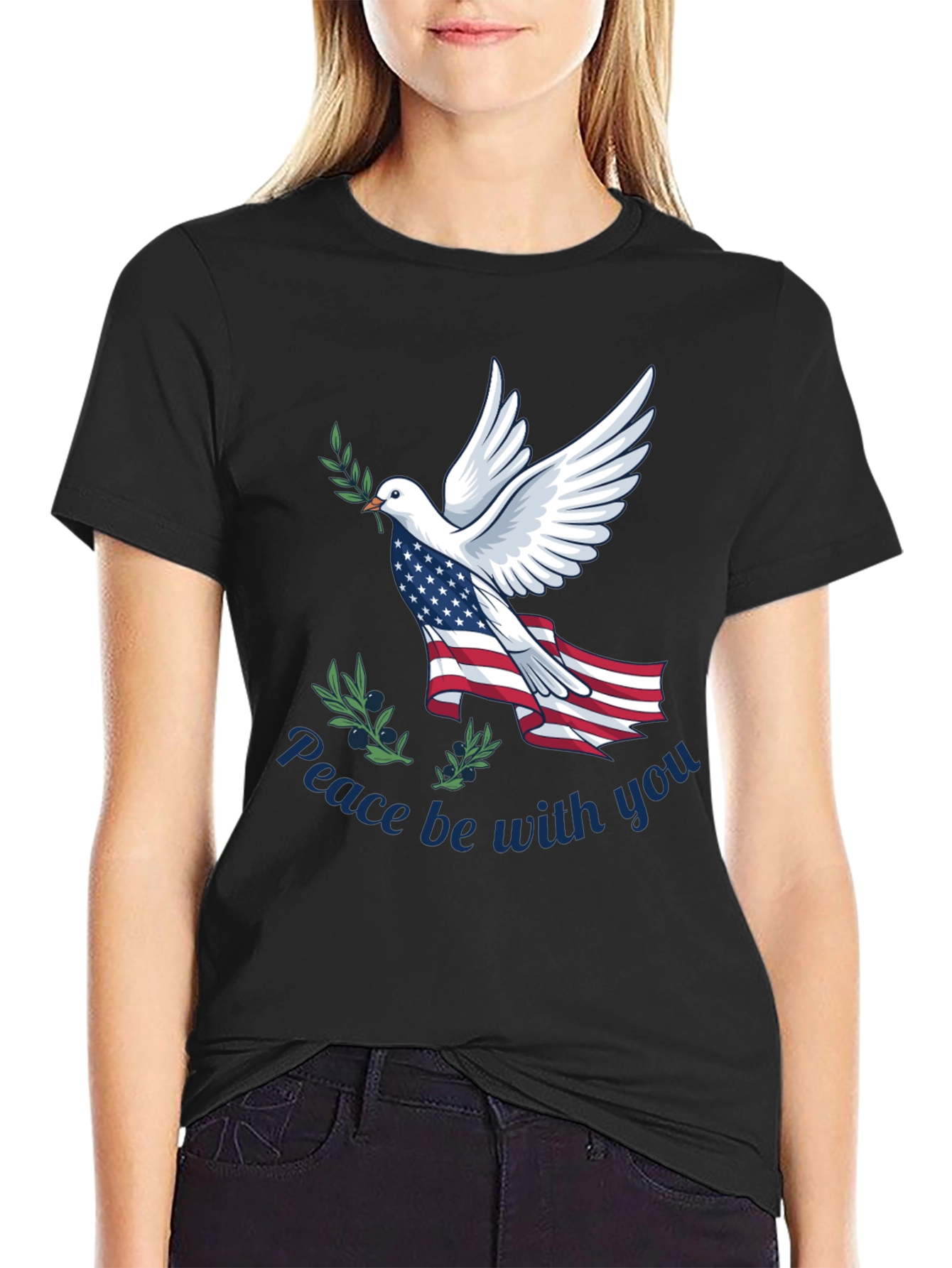 Black Peace Dove Patriotic T-Shirt view 2