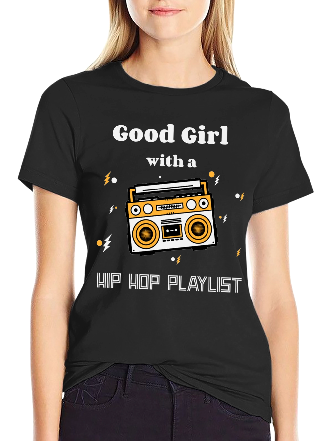 Black Good Girl Hip Hop Playlist Graphic T-Shirt view 2