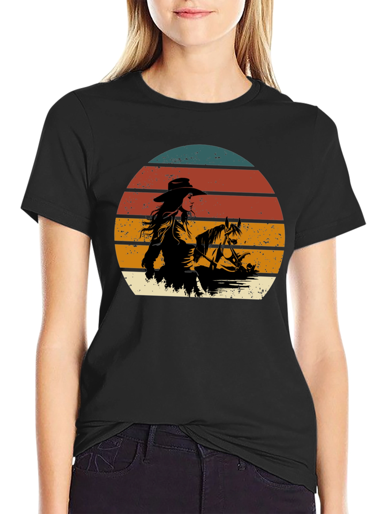 Black Cowgirl Sunset Graphic Tee - Western Style view 2