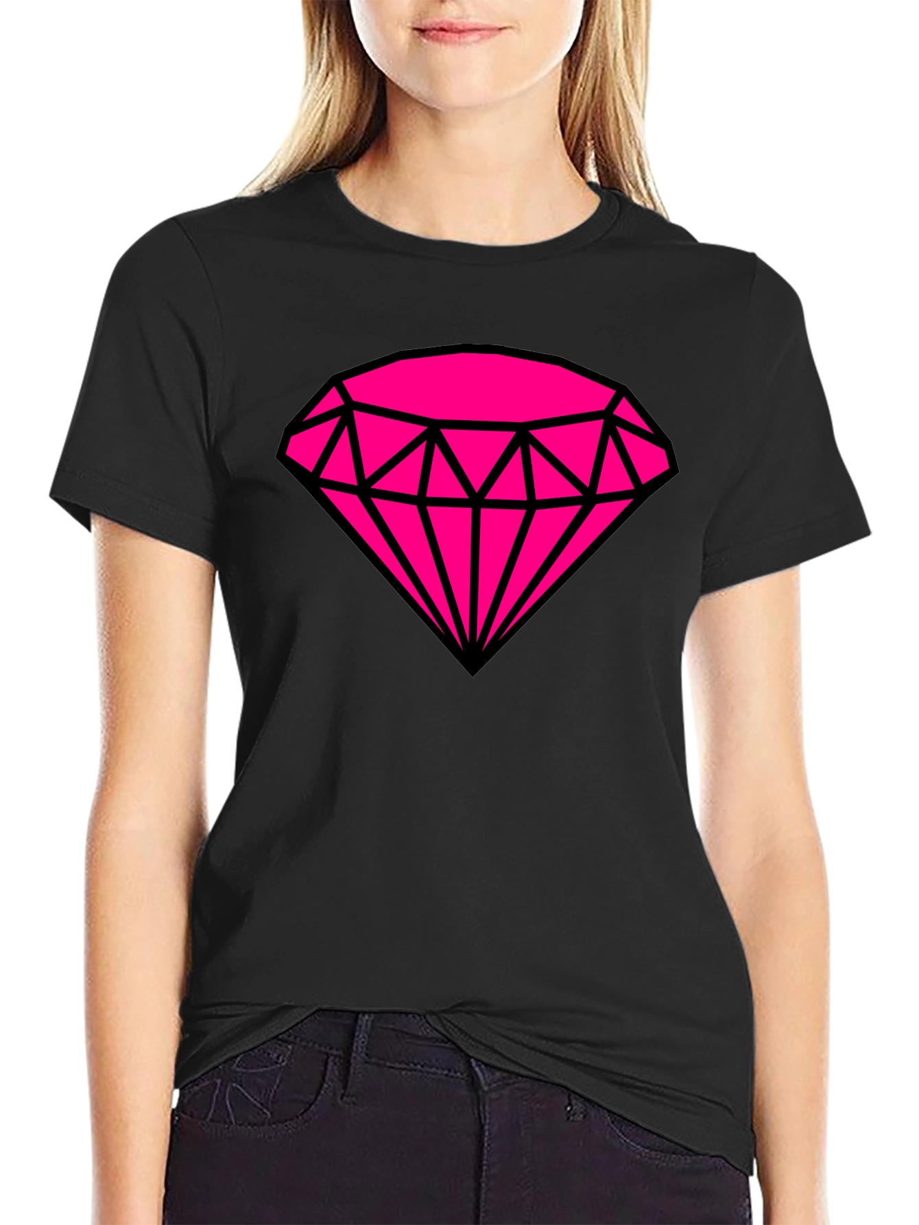 Black Bold Graphic Tee: Hot Pink Diamond Design view 2