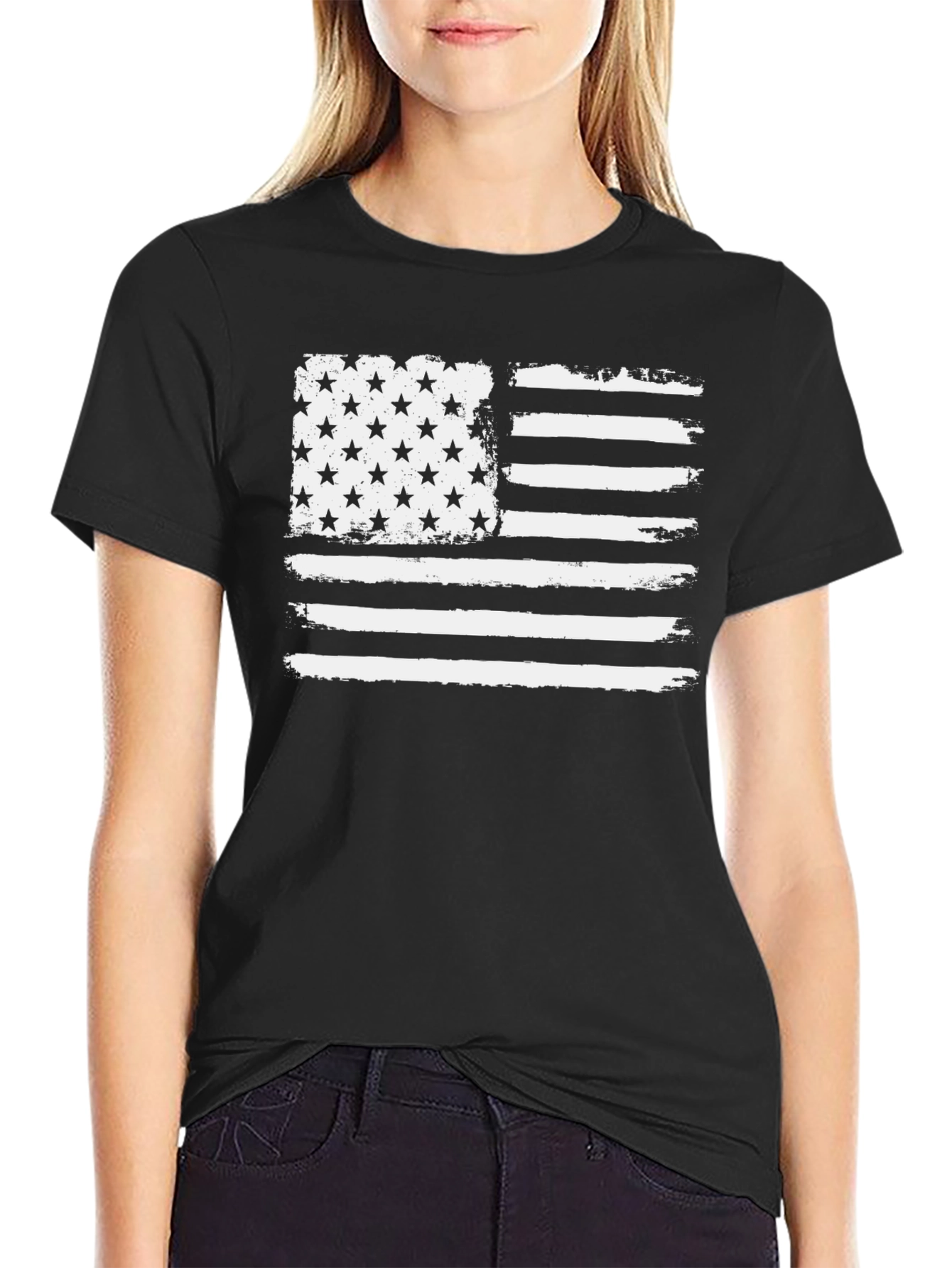 Black Distressed American Flag Graphic Tee view 2
