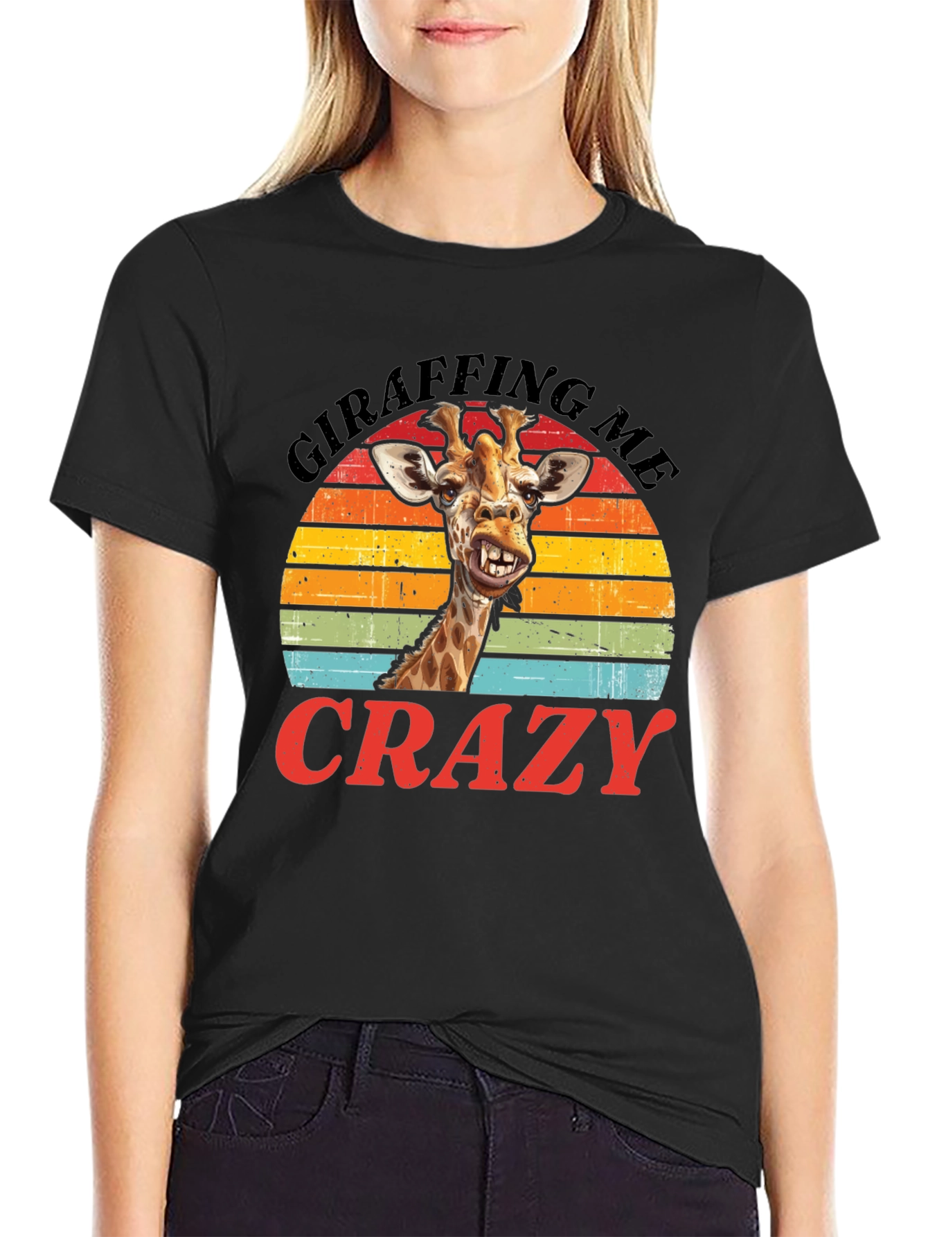 Black Giraffing Me Crazy Graphic Tee - Hilarious Giraffe T-Shirt view 2