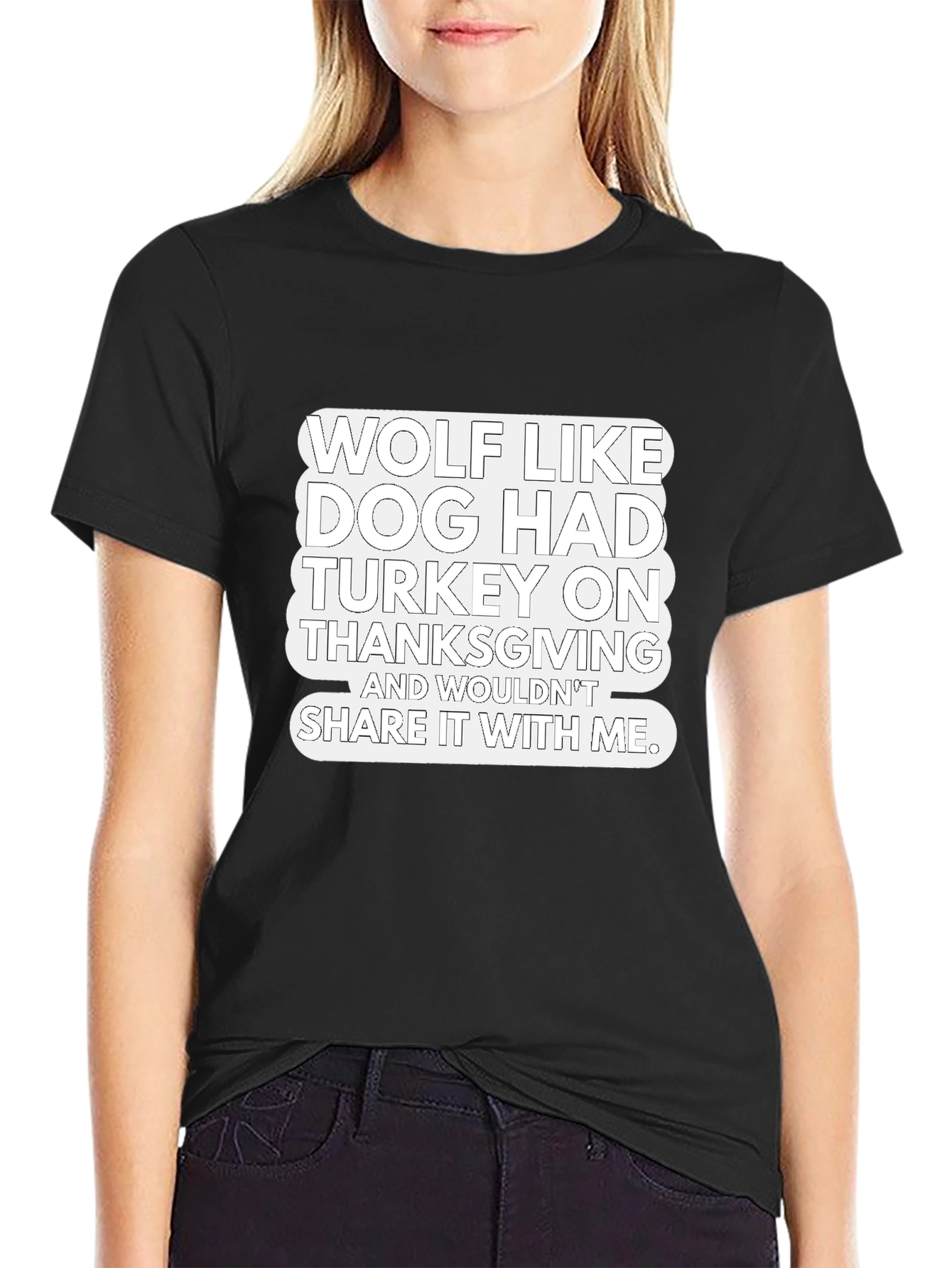 Black Wolf Like Dog Thanksgiving Graphic Tee view 2