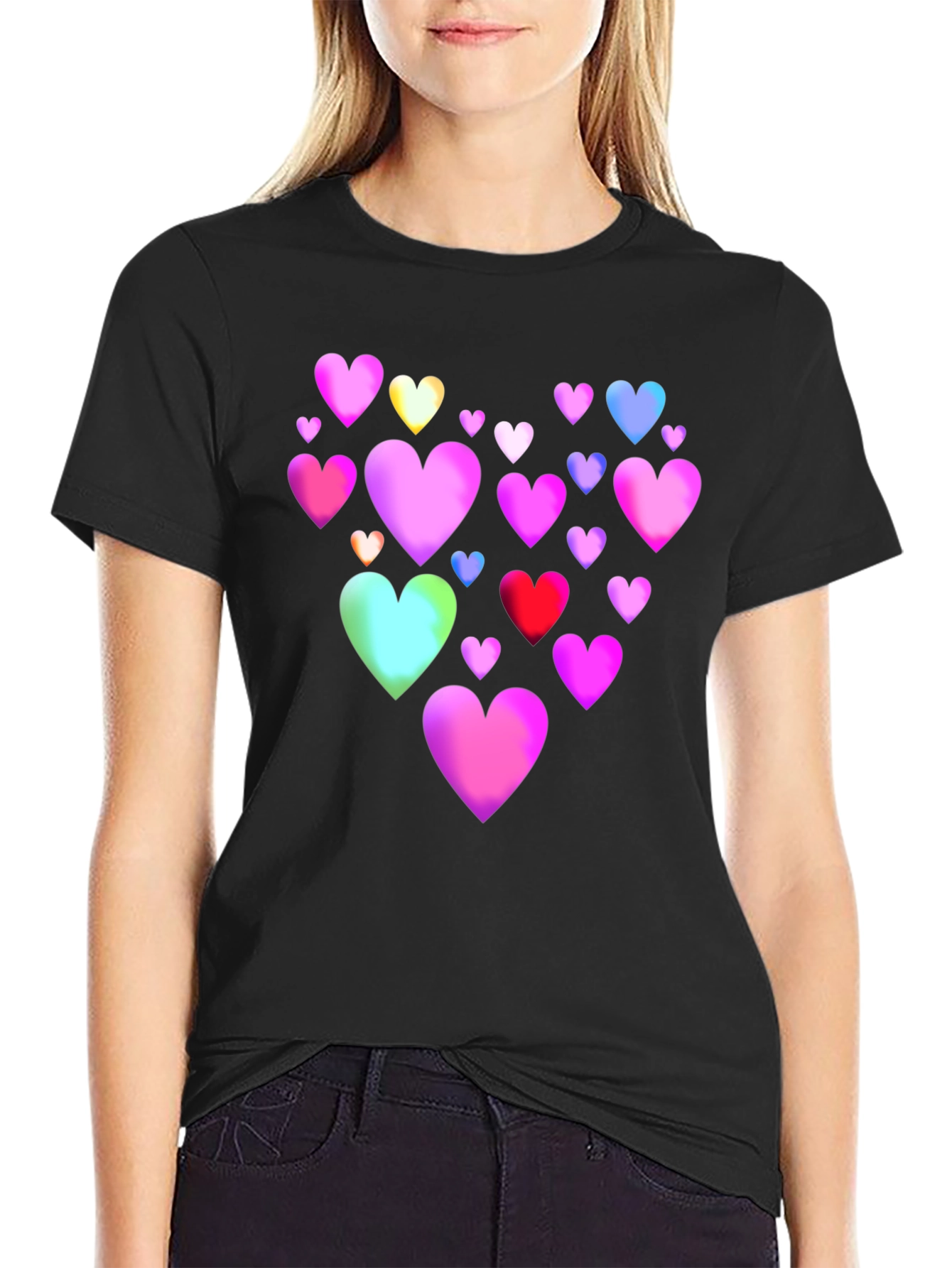 Black Heart Print Black T-Shirt view 2