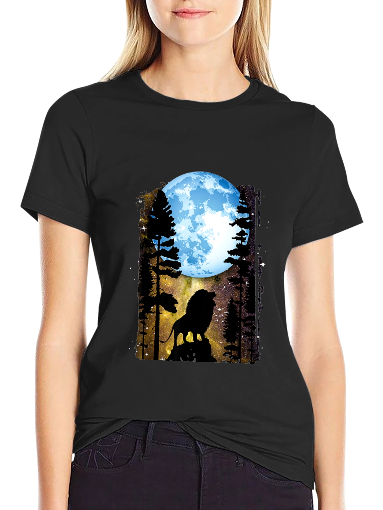 Black Lion Moon T-Shirt - Black Graphic Tee view 2