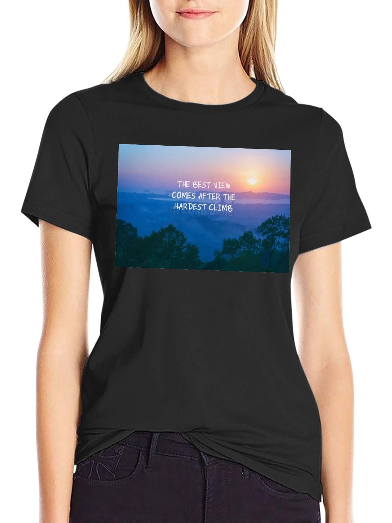 Black Inspirational Mountain View Graphic Tee - Black view 2