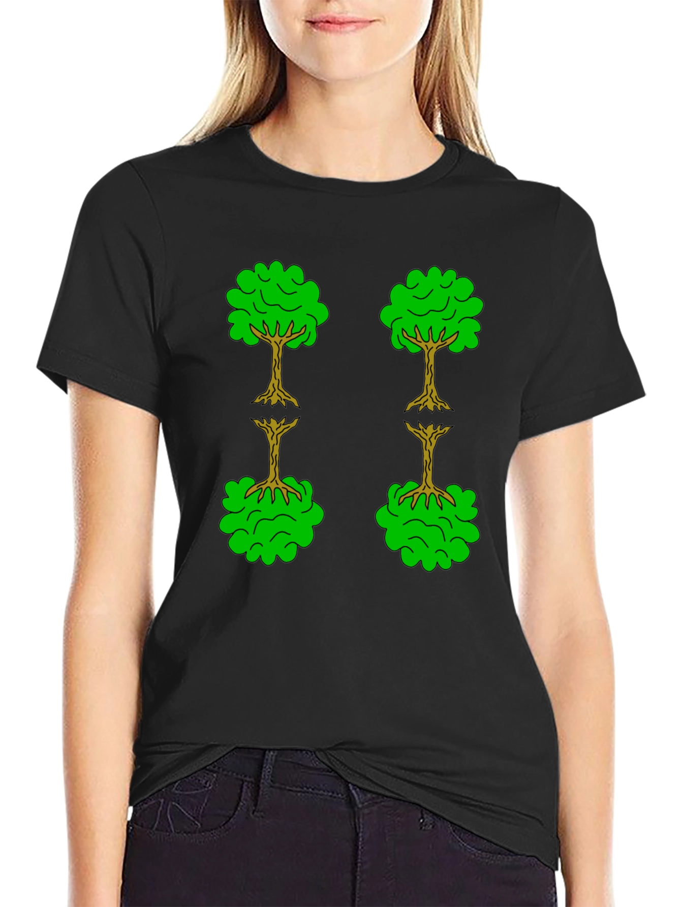 Black Tree Pattern Black T-Shirt view 2