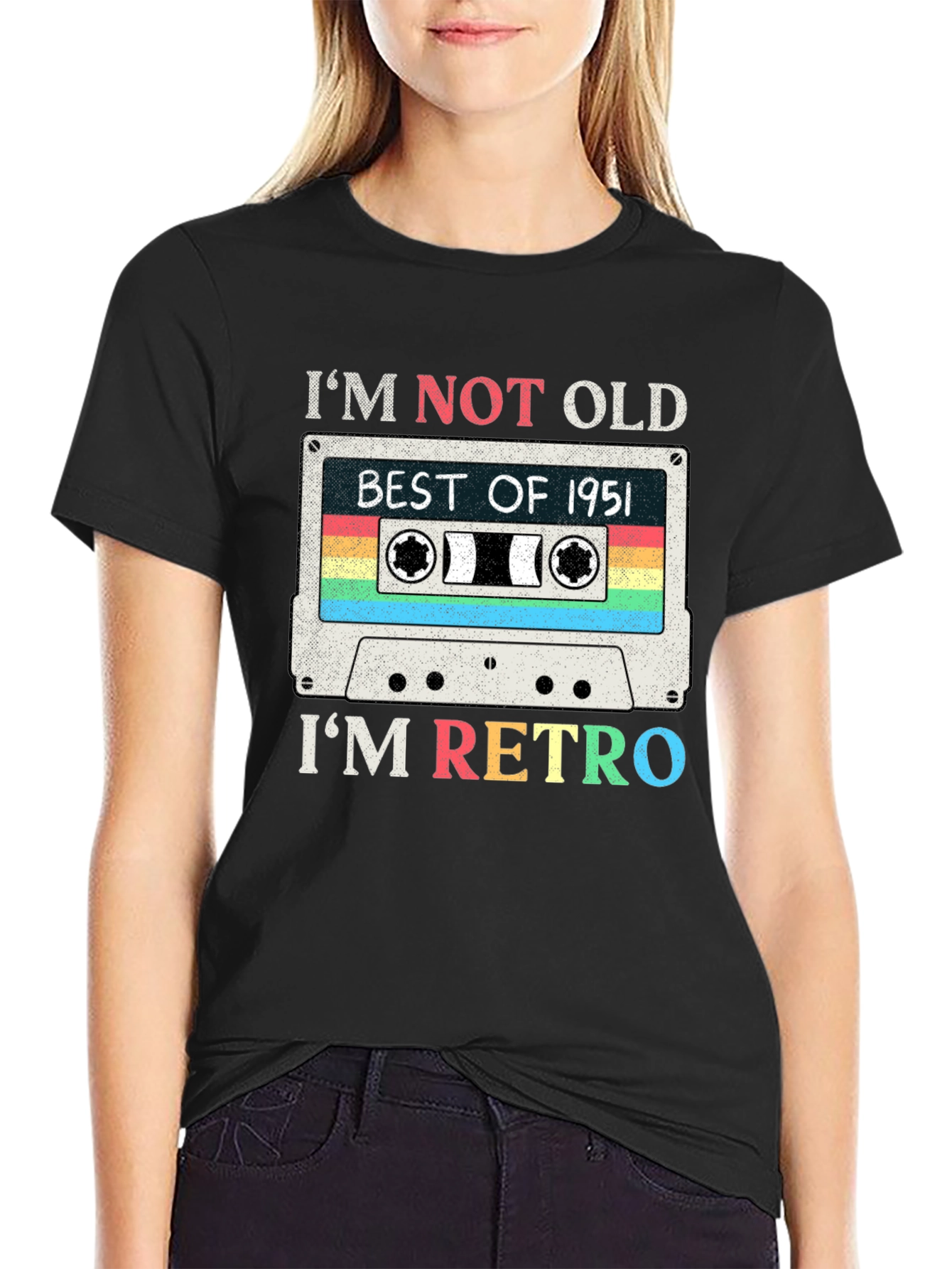Black Retro Cassette Tape 1951 Birthday T-Shirt view 2