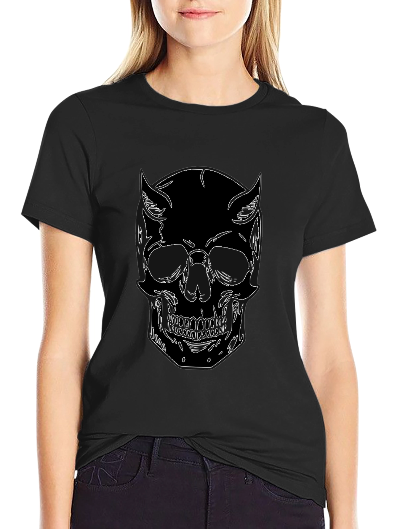 Black Skull Graphic Black T-Shirt - Unique Design view 2