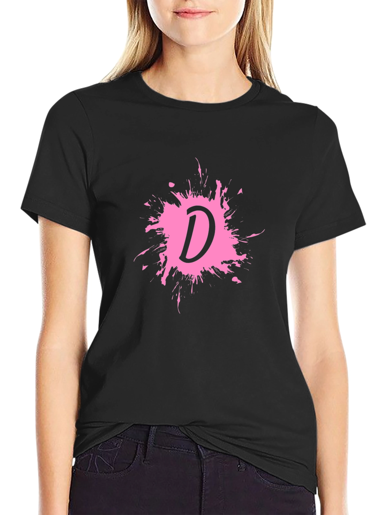 Black Letter D Splatter Graphic T-Shirt view 2