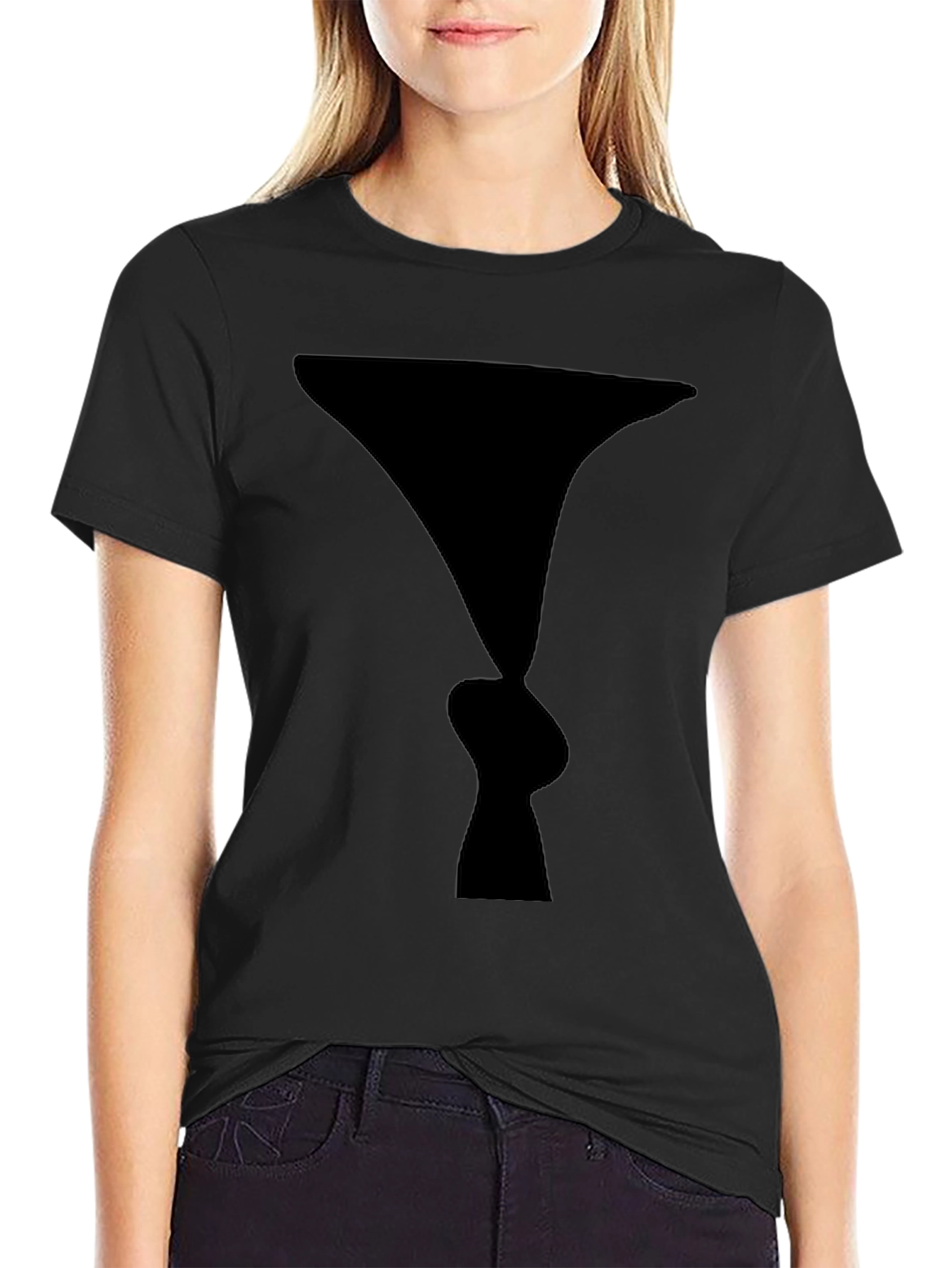 Black Optical Illusion Faces Black T-Shirt view 2