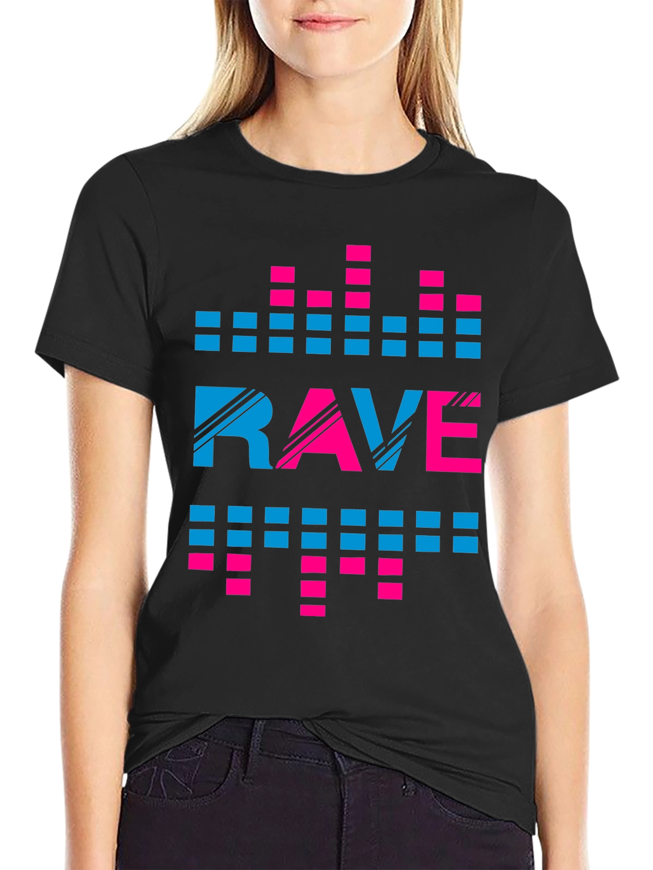 Black Rave Graphic Print Crew Neck T-Shirt view 2