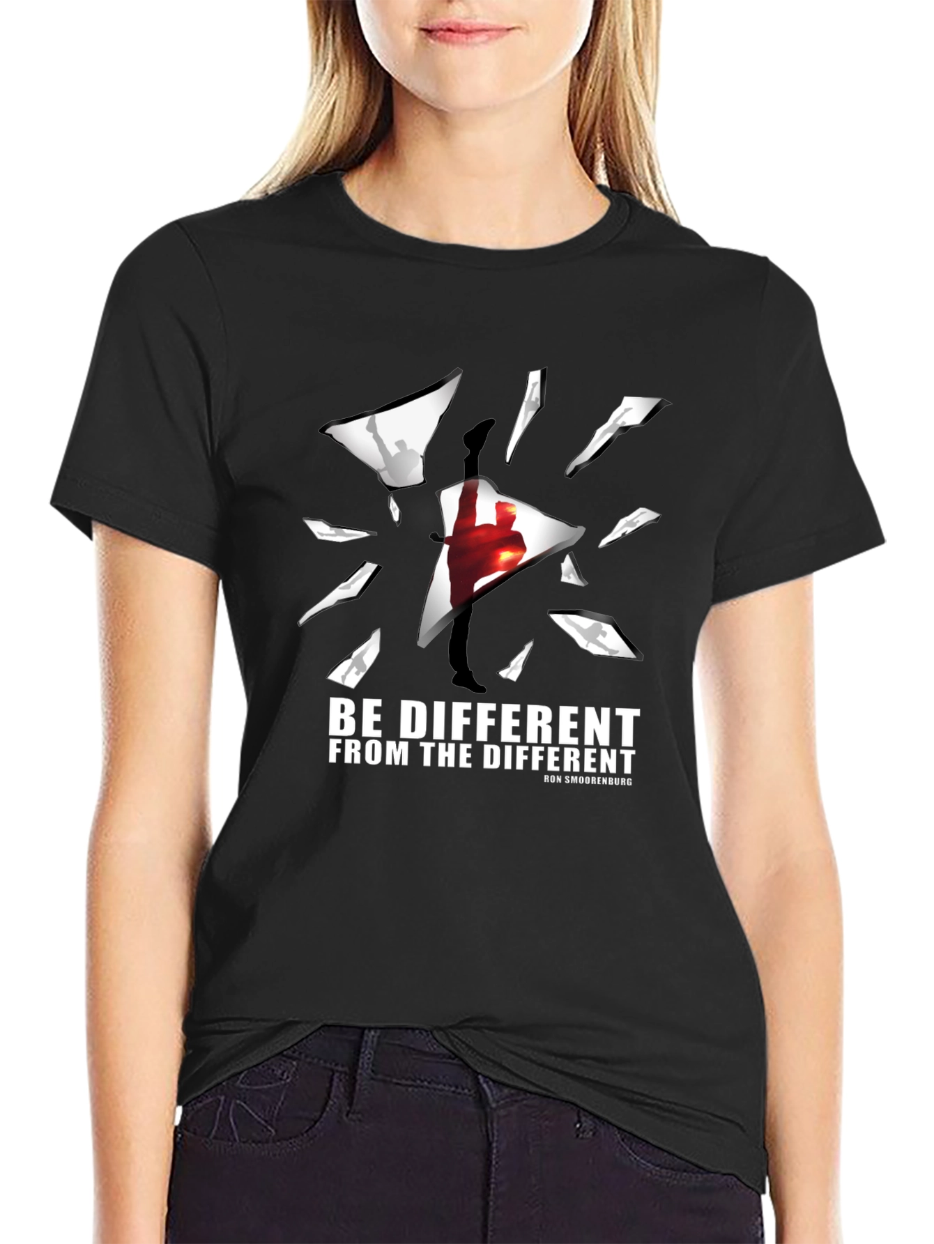 Black Be Different T-Shirt - Unique Shattered Glass Design view 2