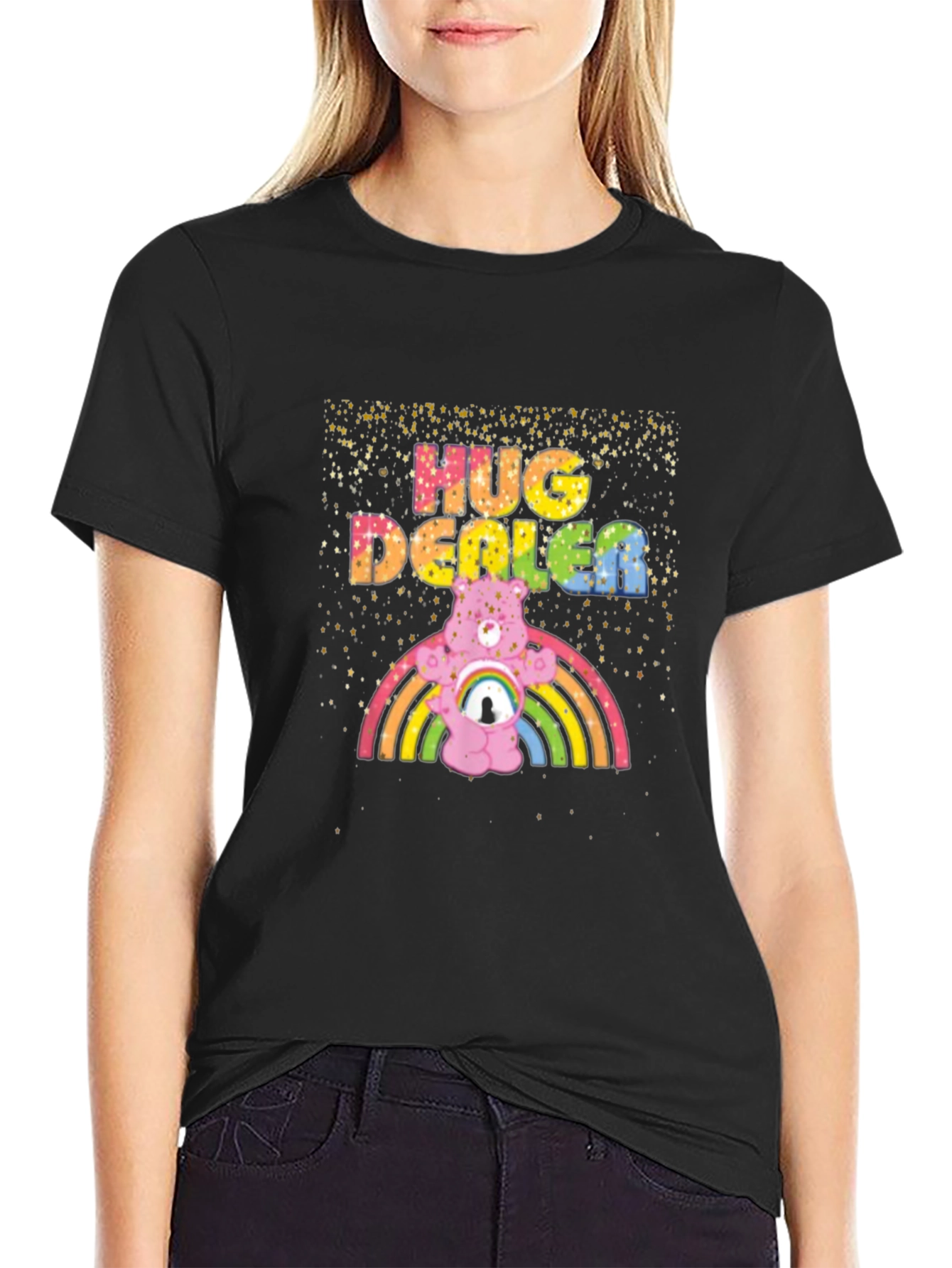 Black Hug Dealer Graphic Tee - Black Crew Neck T-Shirt view 2