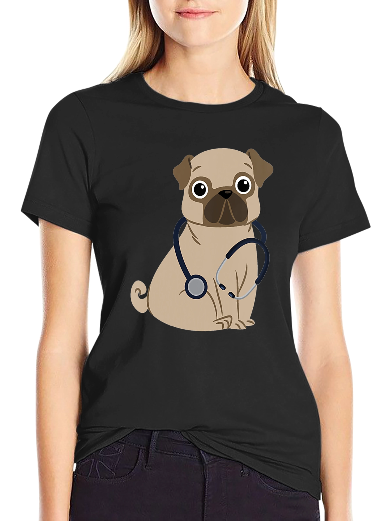 Black Pug Dog Vet T-Shirt view 2