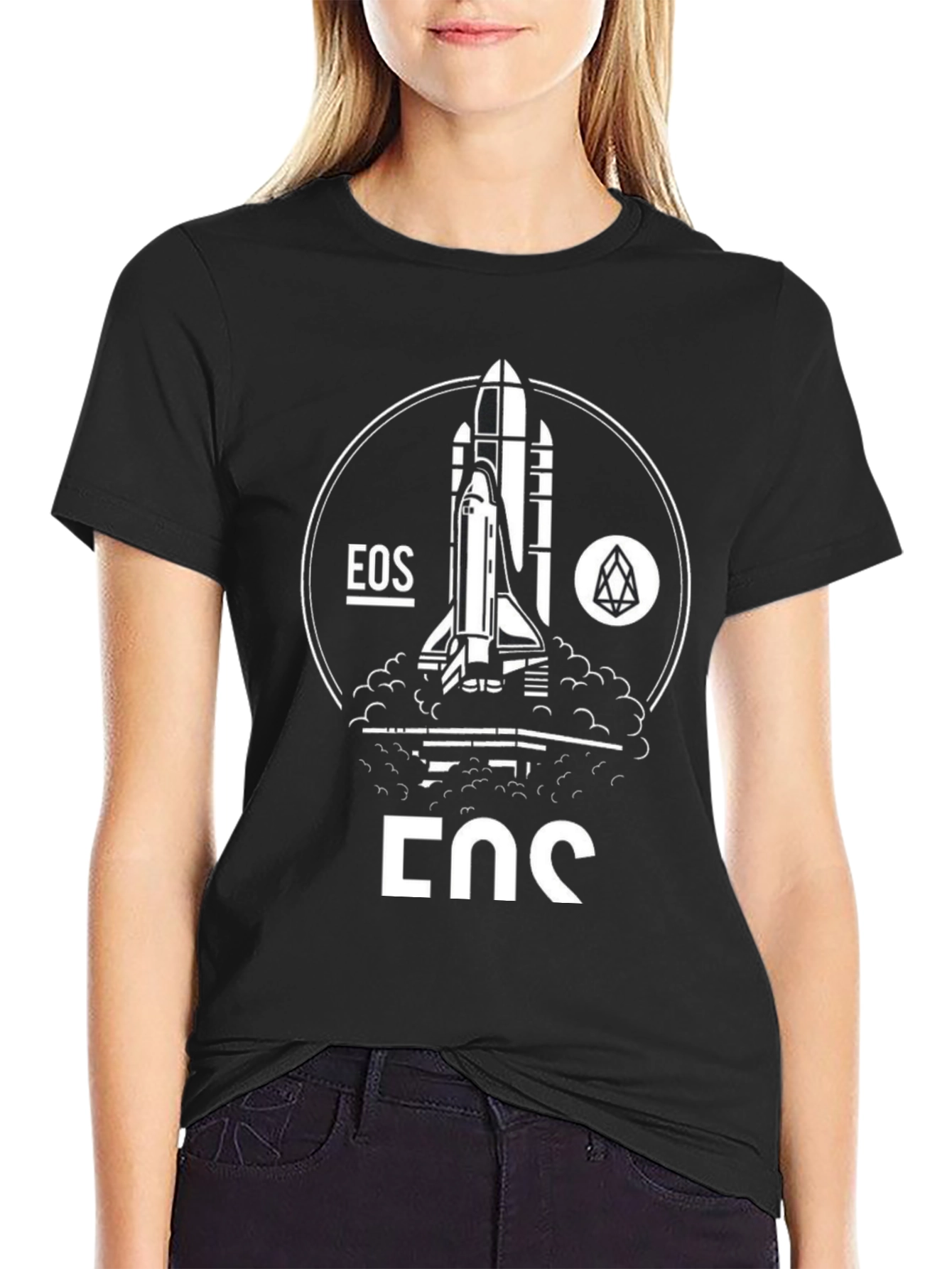 Black EOS Crypto Rocket T-Shirt - Black Cotton Blend view 2
