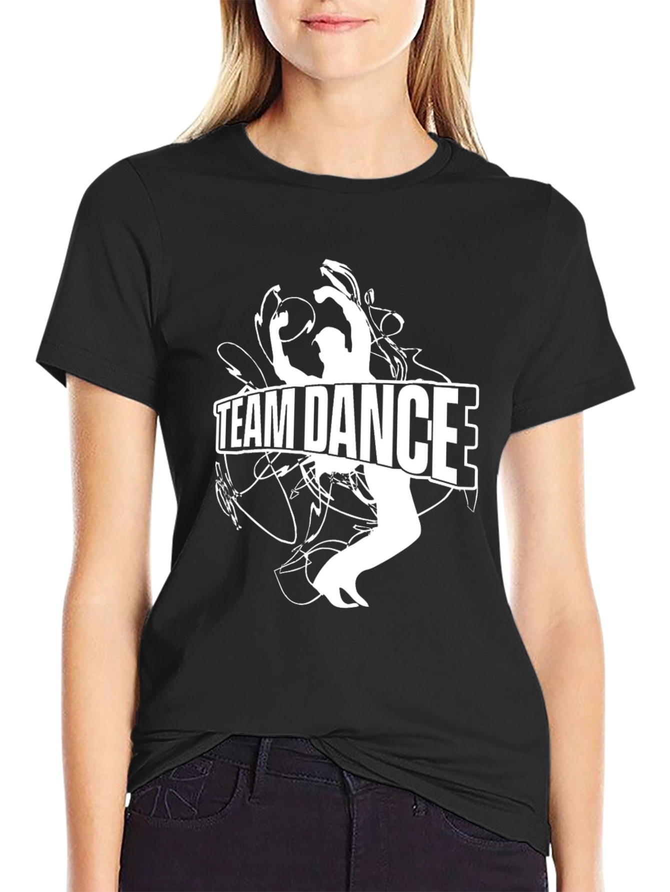 Black Team Dance Graphic Tee - Black Cotton Crew Neck view 2