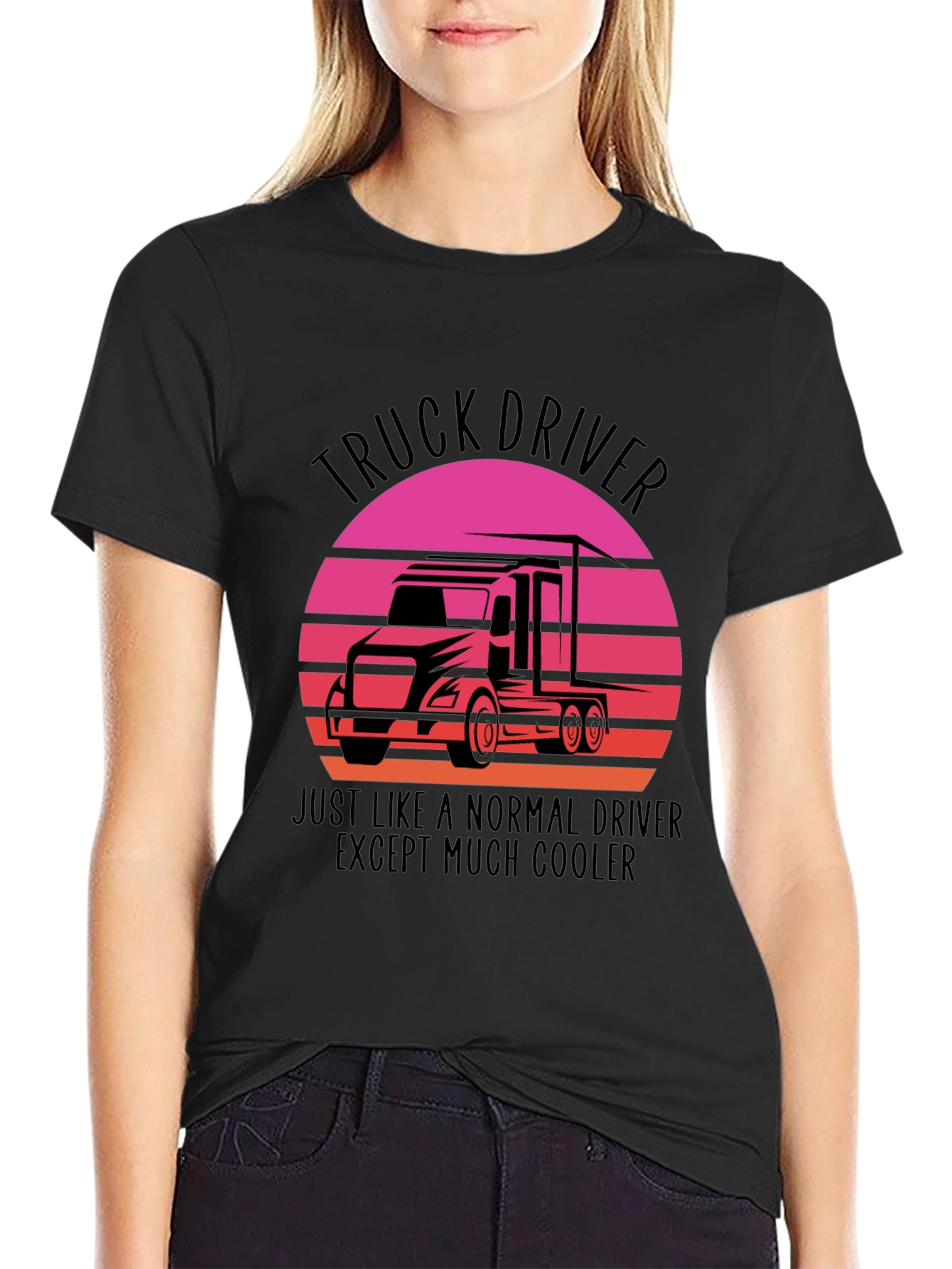 Black Truck Driver Cool Graphic Tee view 2