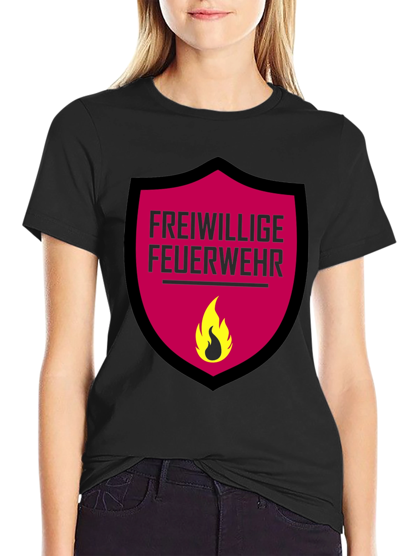 Black Freiwillige Feuerwehr T-Shirt - Volunteer Firefighter Graphic Tee view 2