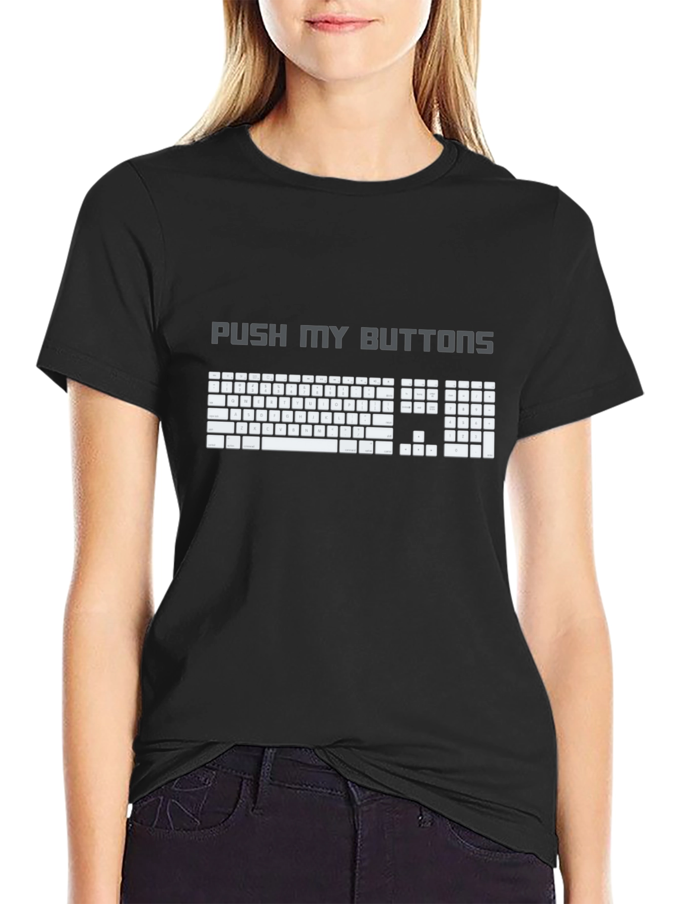 Black Push My Buttons Keyboard T-Shirt - Gamer Humor Tee view 2