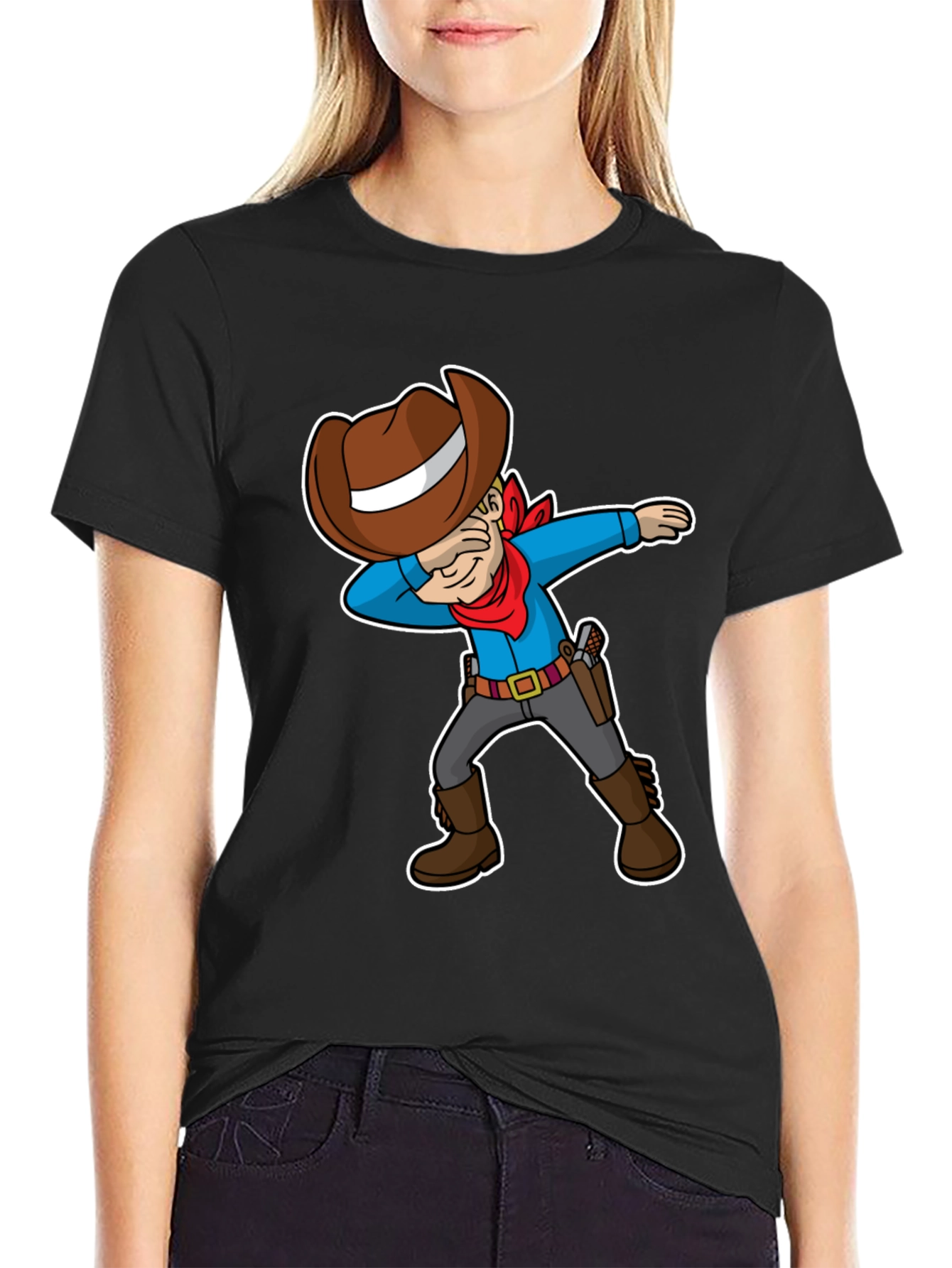 Black Dabbing Cowboy Graphic T-Shirt view 2