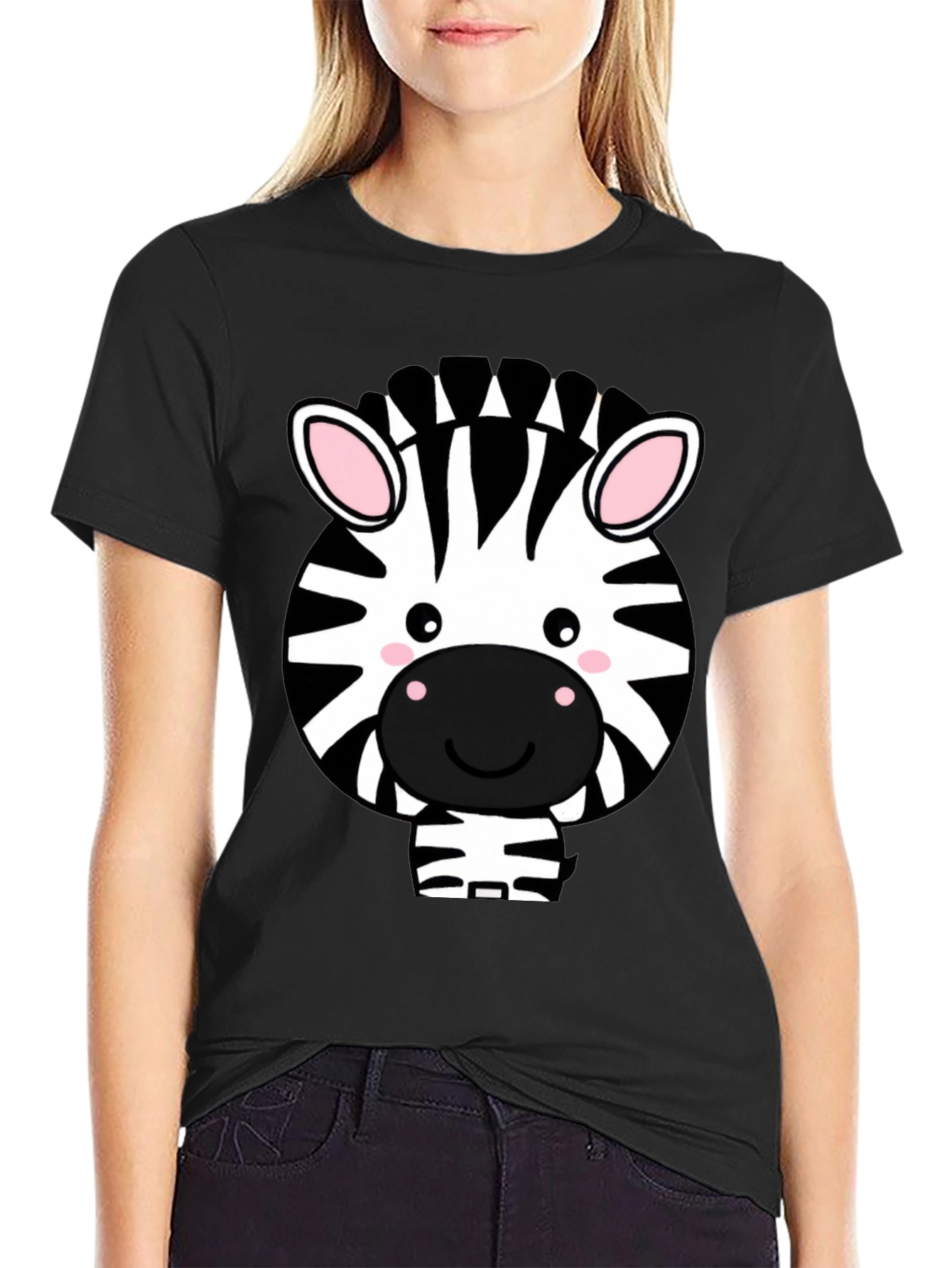 Black Cute Zebra Graphic Tee - Black T-Shirt view 2