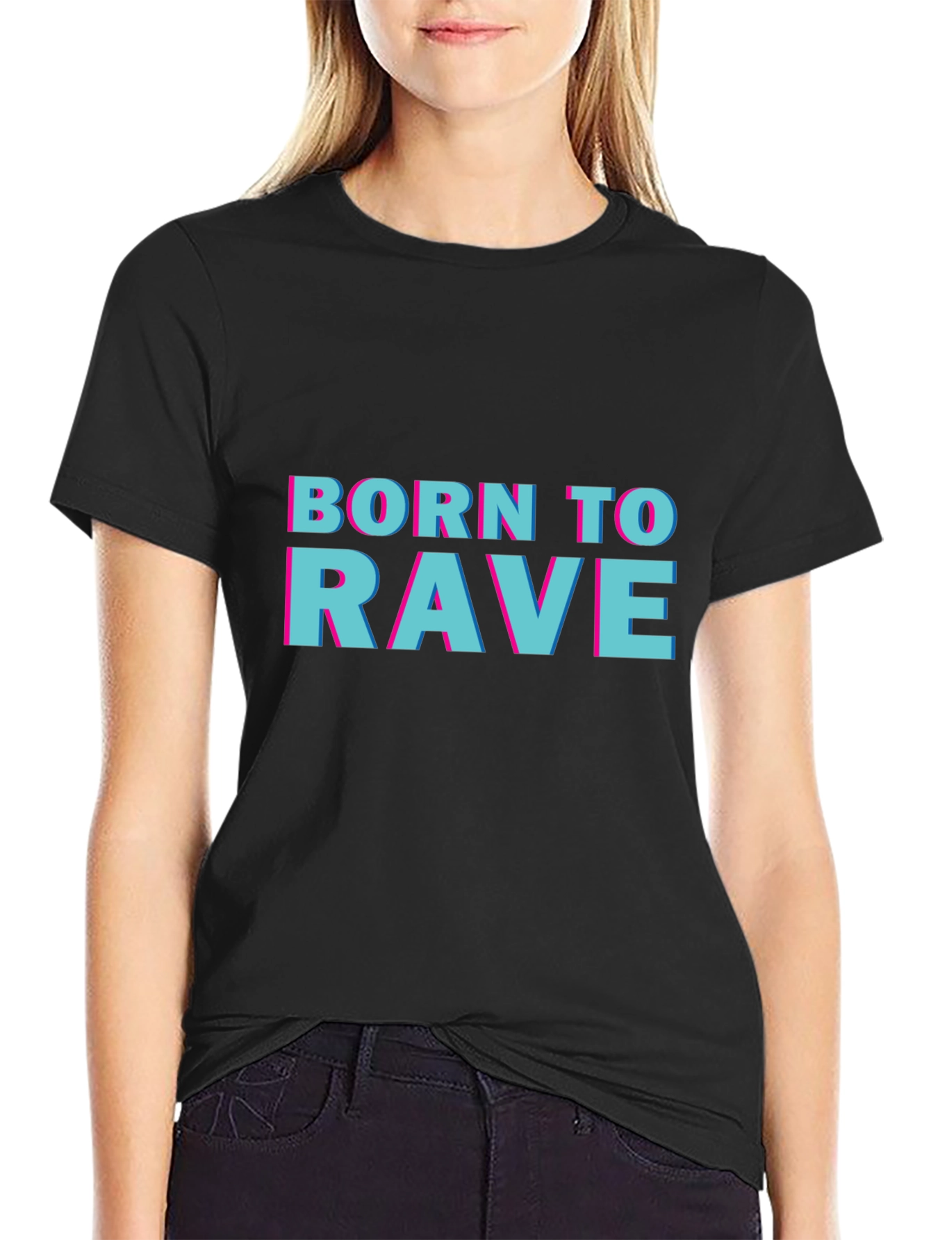 Black Born To Rave Graphic Tee - Black Short Sleeve Crew Neck T-Shirt view 2