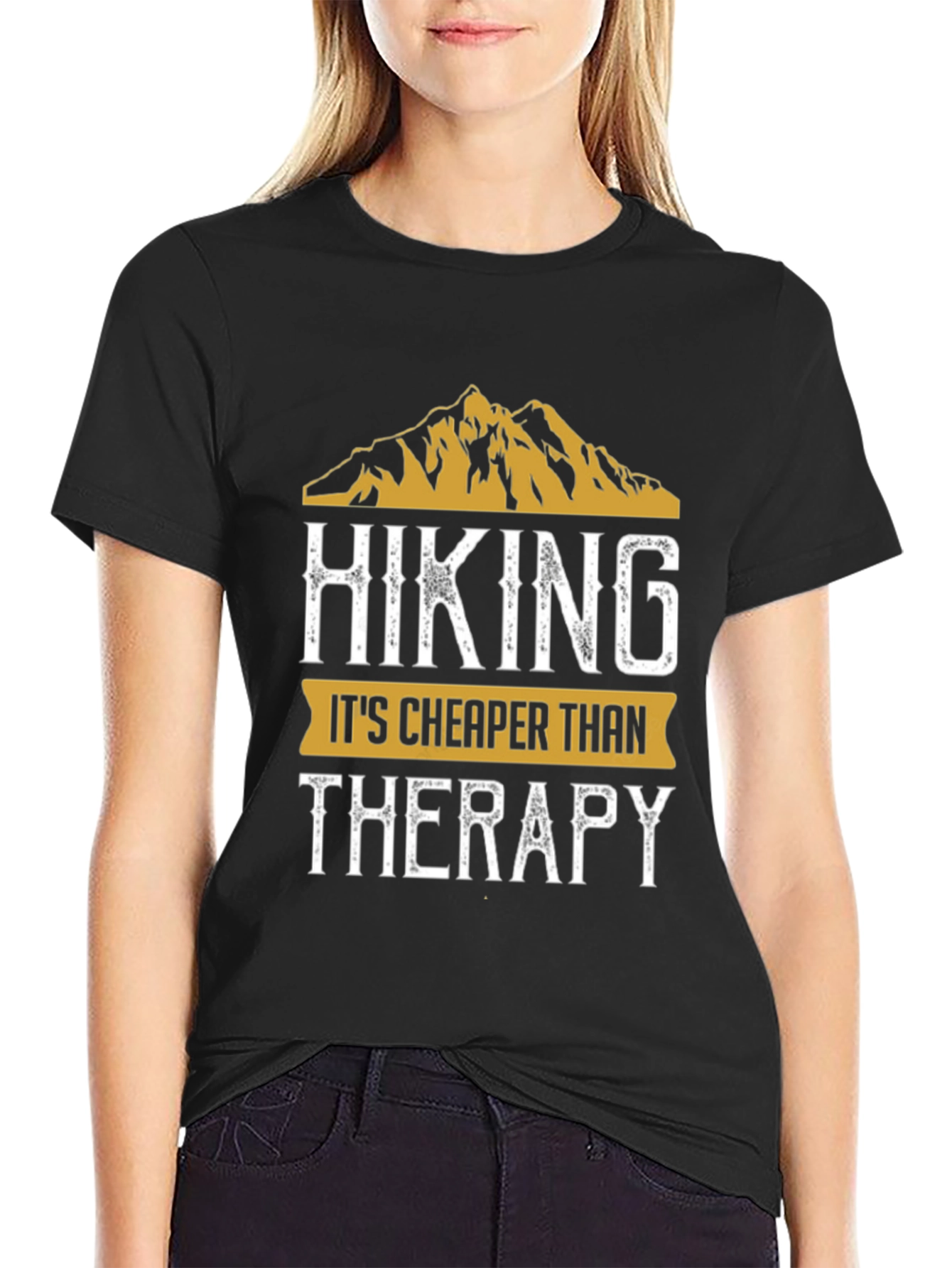 Black Hiking Cheaper Than Therapy Graphic Tee view 2