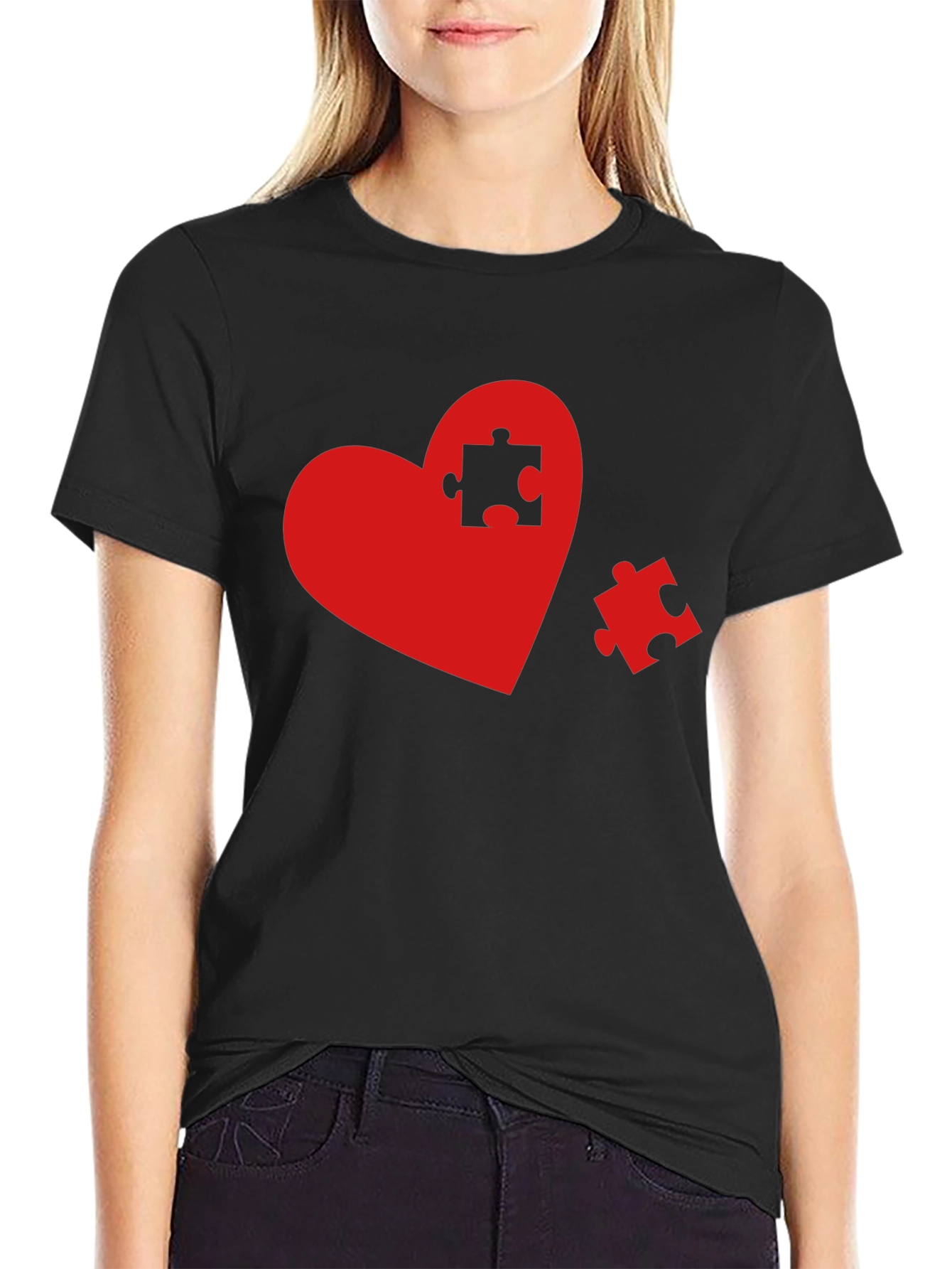 Black Heart Puzzle Piece Graphic Tee - Black view 2