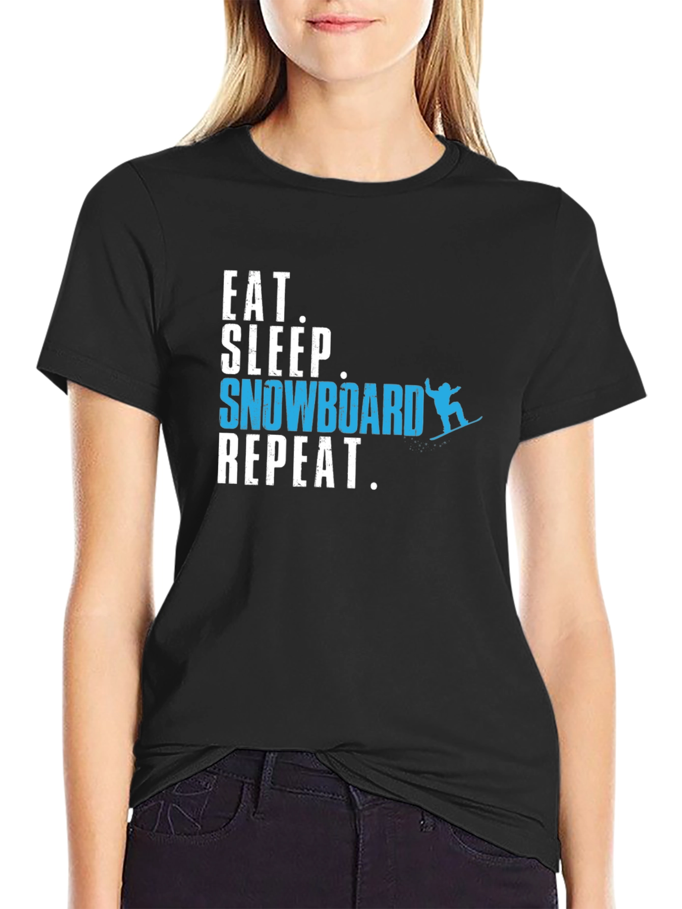 Black Eat Sleep Snowboard Repeat Graphic Tee view 2