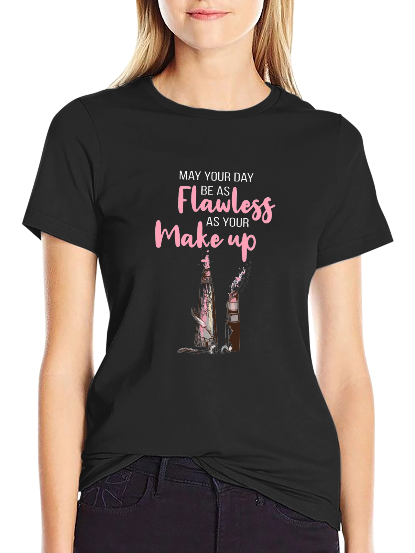 Black Flawless Makeup Graphic Tee - Stylish Black T-Shirt view 2