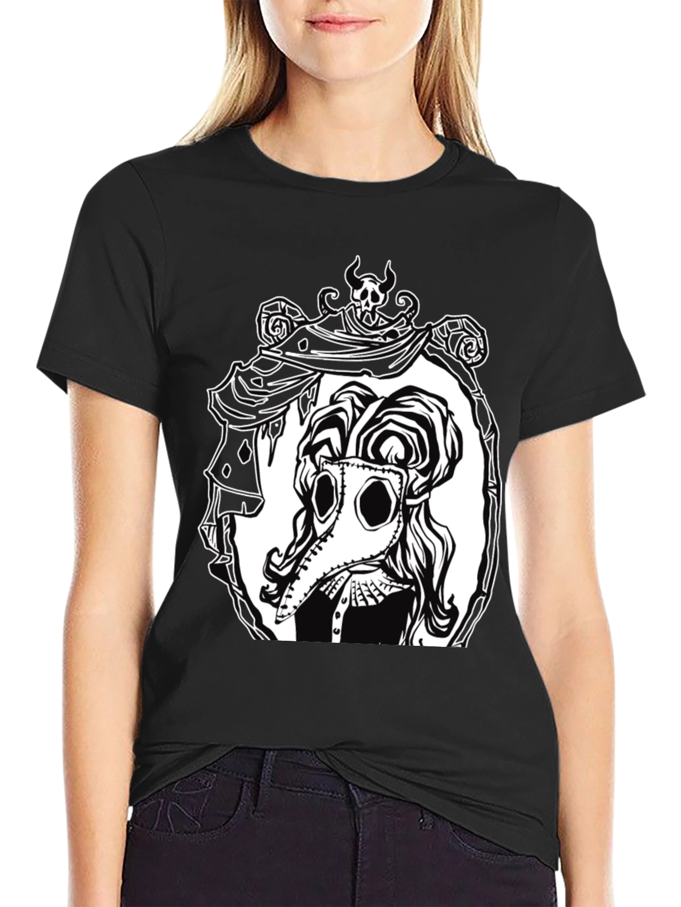 Black Plague Doctor Graphic Tee - Black Cotton T-Shirt view 2