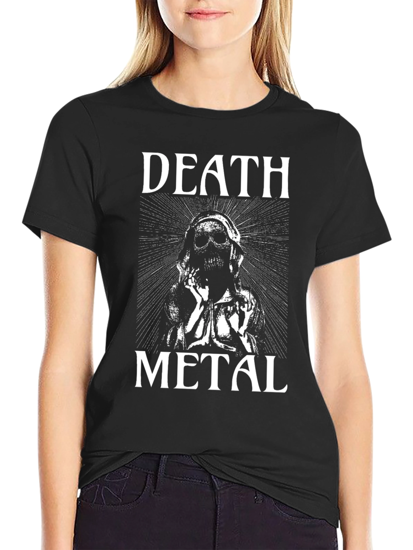 Black Death Metal Graphic Print Black T-Shirt view 2