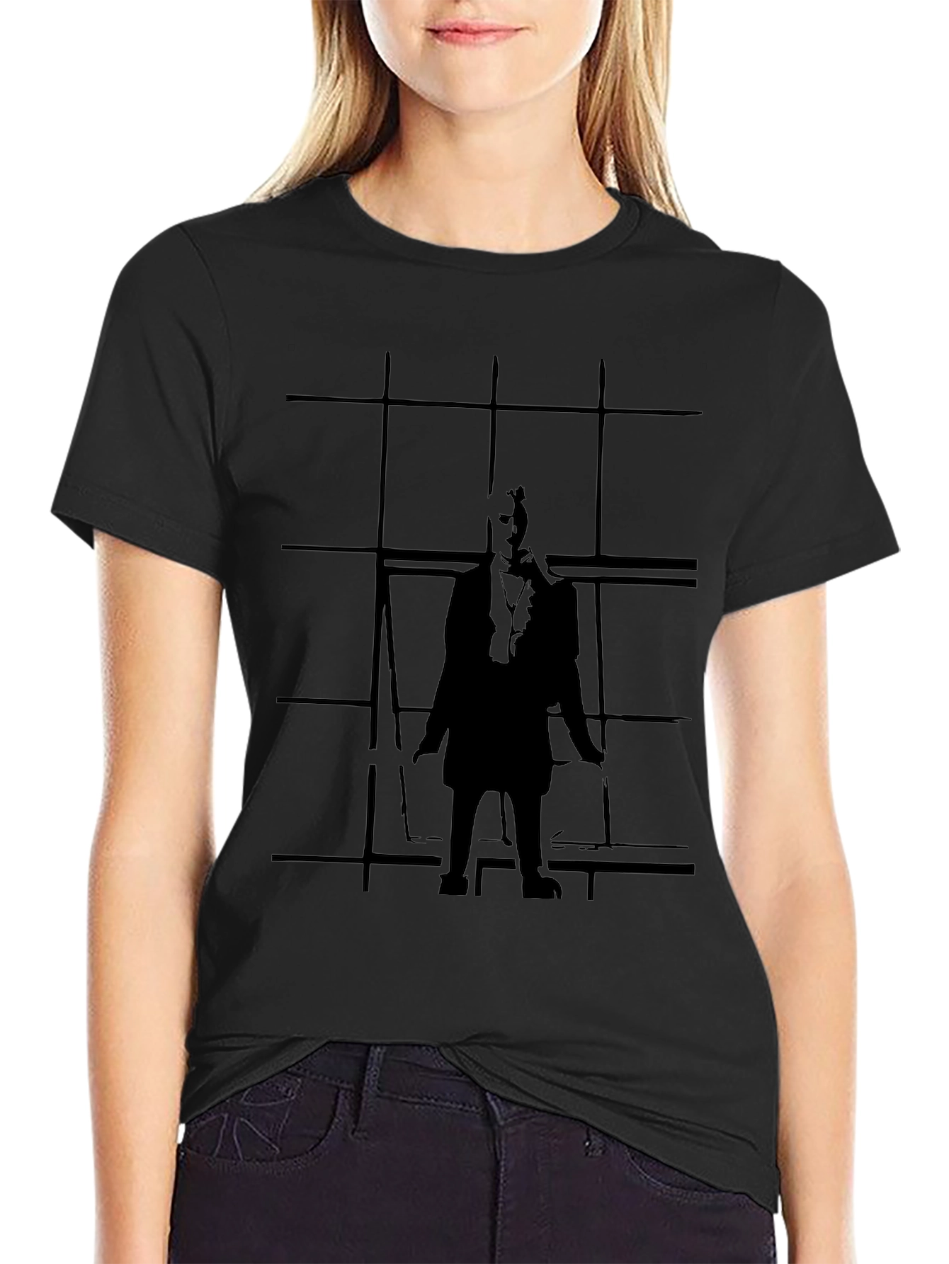 Black Stylish Black T-Shirt with The Crow Silhouette Design view 2