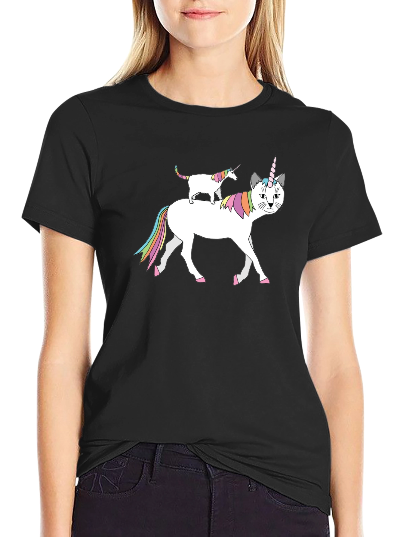 Black Unicorn Cat T-Shirt - Quirky Graphic Tee view 2